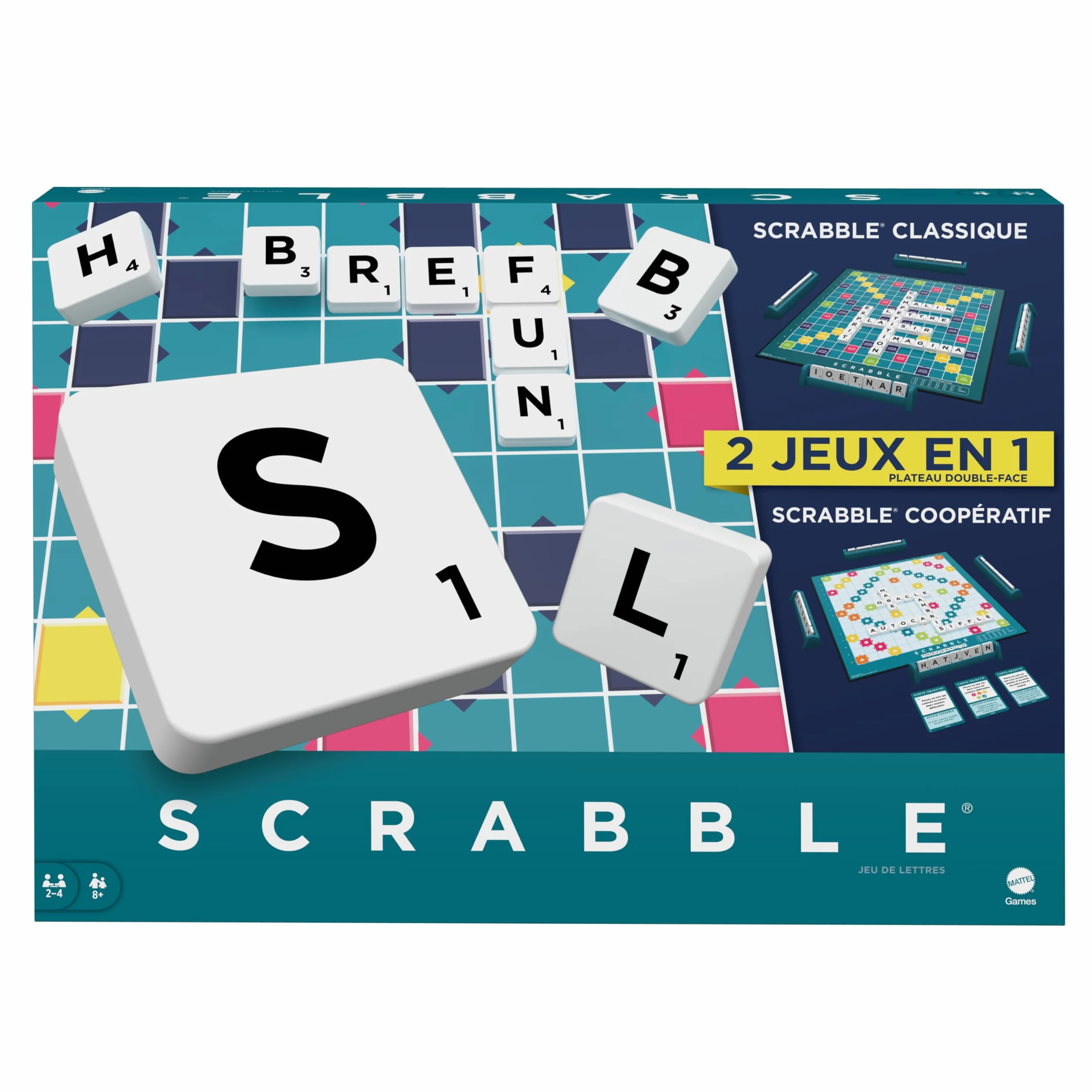 Mattel Games Scrabble Jeu De Société Familial 2 Modes De Jeu 50 Cartes Objectif HWD44