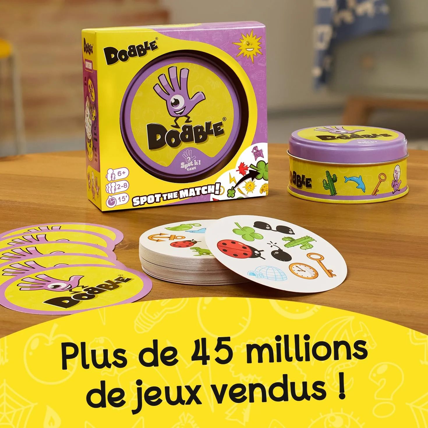 Asmodee Dobble Classique Jeu de Cartes pour Enfants dès 6 Ans - Jeu de Société Rapidité 2-8 Joueurs - Boite Métal Voyage 15 Min Français