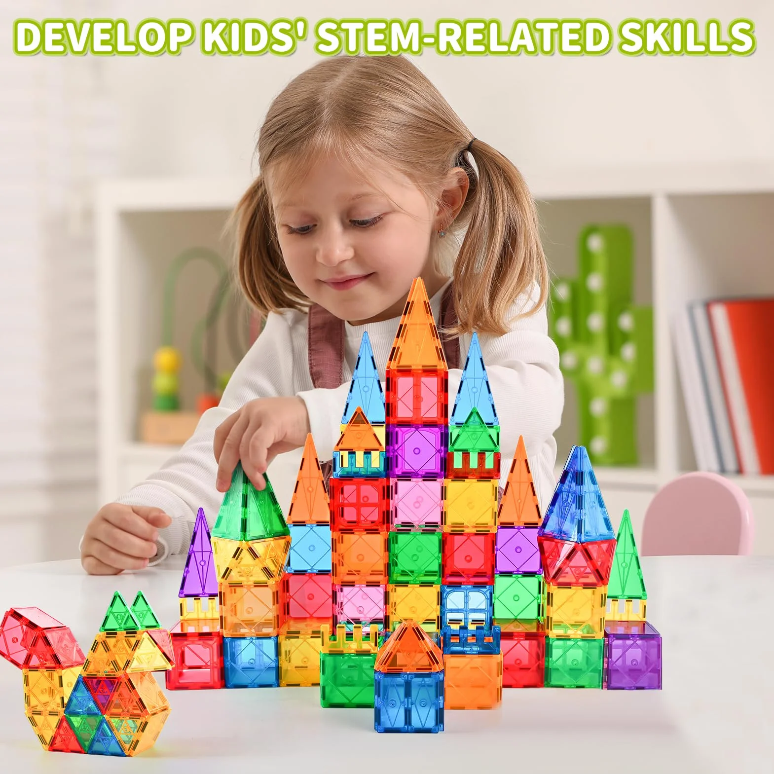 Katiago Blocs Construction Magnétiques Enfants 64 Pièces 3D Jeux Aimantés Cadeaux Noël 3-6 Ans Filles Garçons