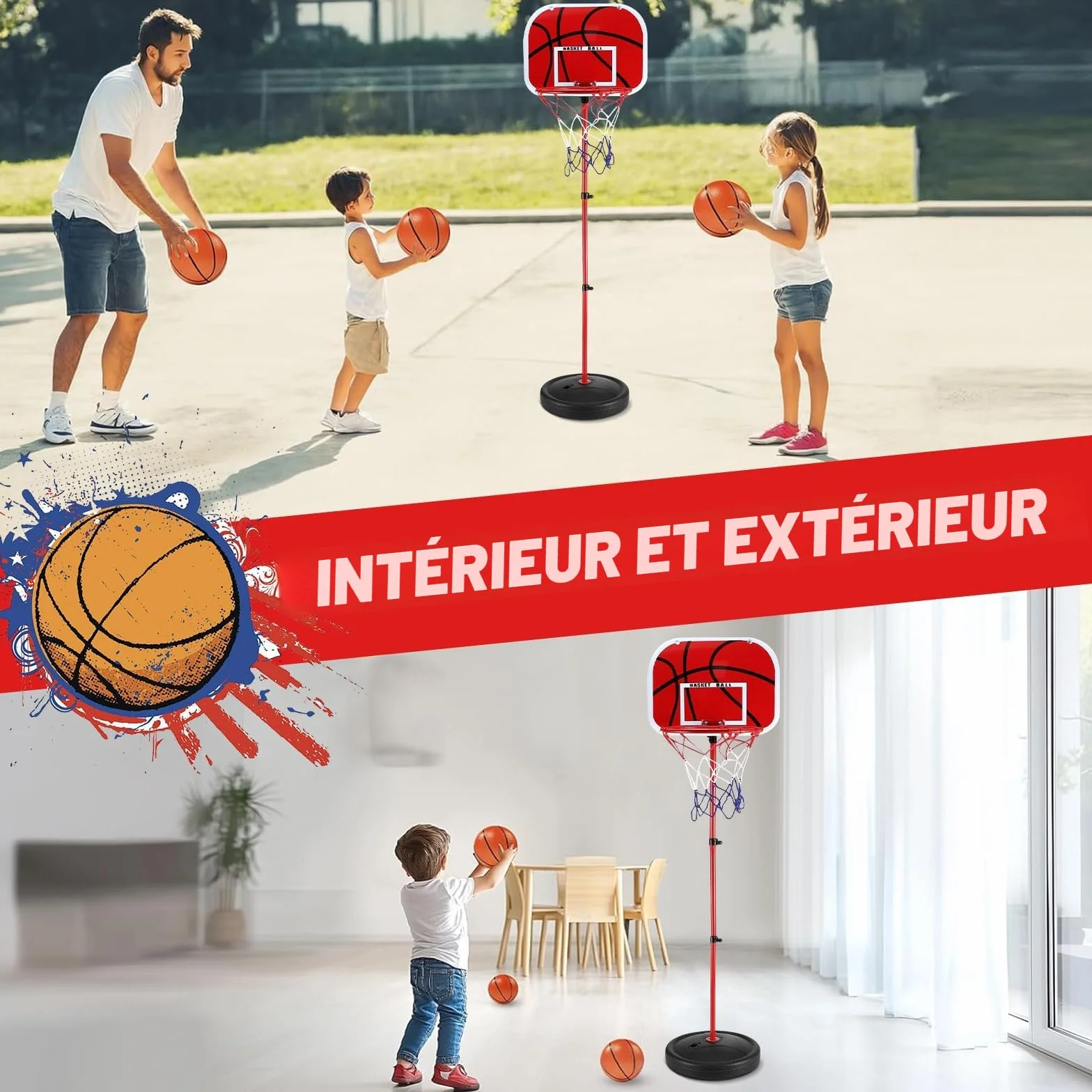 Panier de Basket Enfant avec Hauteur Réglable 50-150 cm - 3 Ballons + Pompe Inclus - Jouet Sportif pour Enfants 3-8 Ans