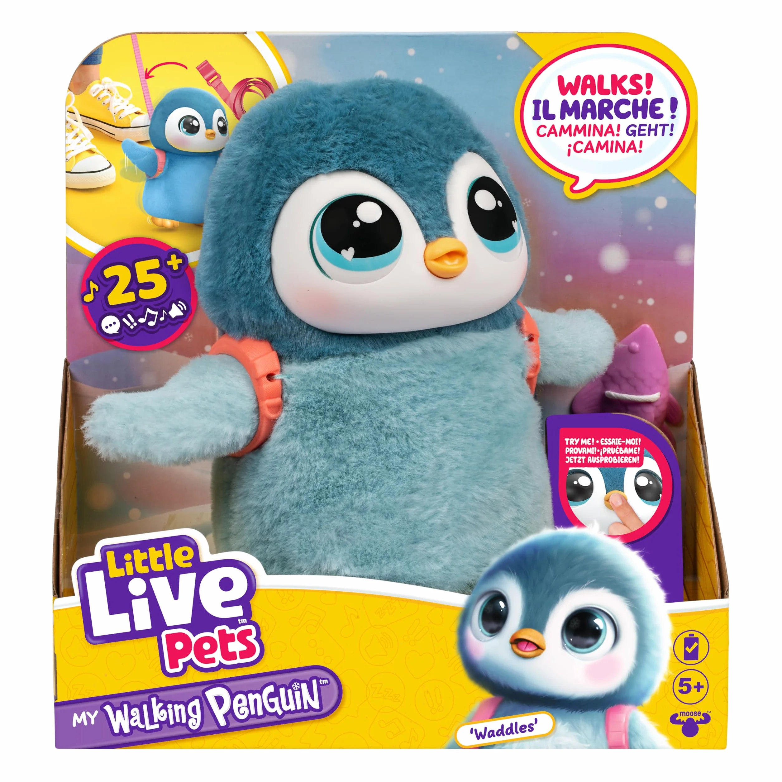 Little Live Pets Mon Petit Pingouin Waddles Jouet interactif Doux Qui Marche Danse Bat des Ailes 25 Sons Piles fournies 5 Ans