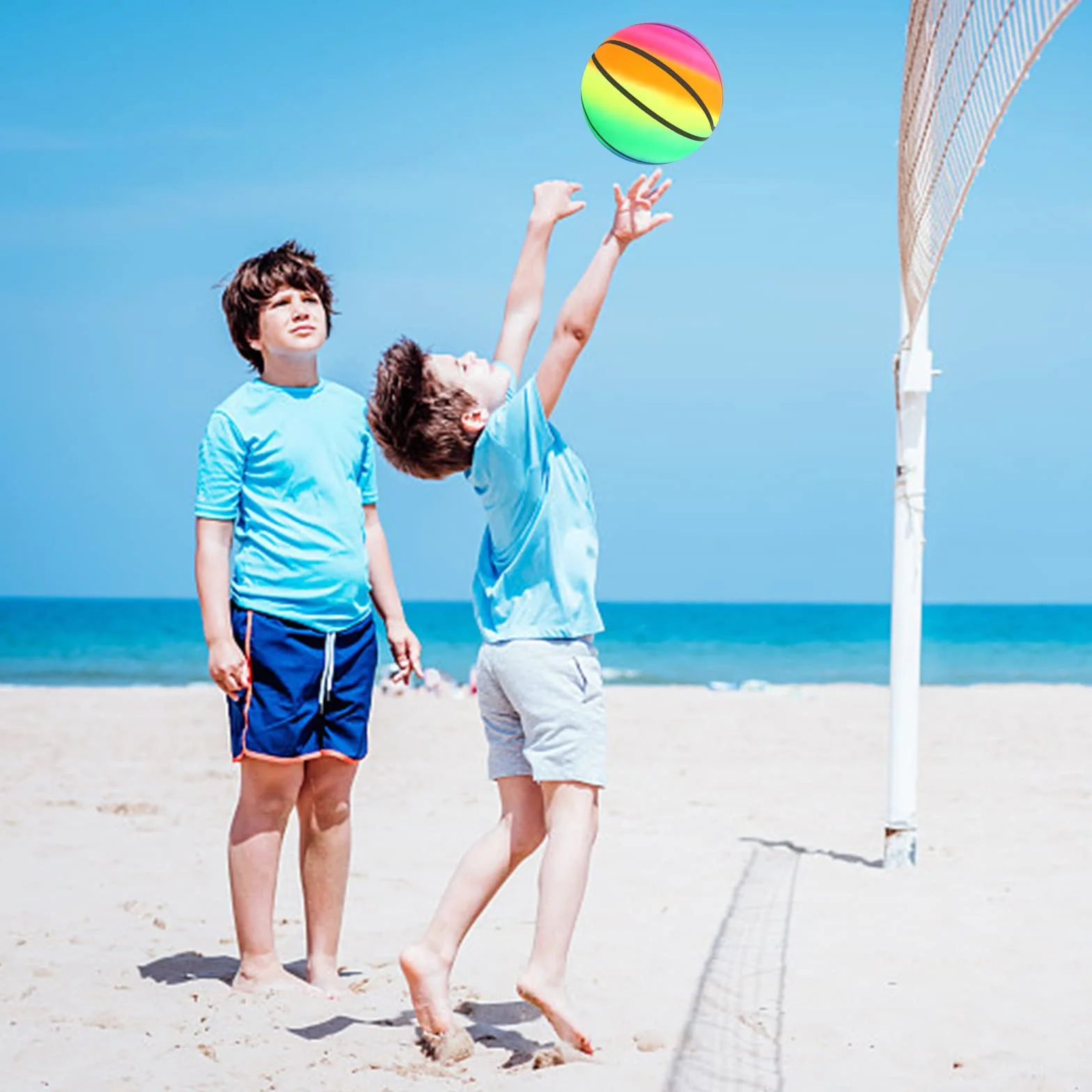 Ballon de Plage Gonflable 3 Pièces avec Pompe, Balle Rebondissante en PVC pour Enfants, Rainbow Jeu Molle Soccer Kickball