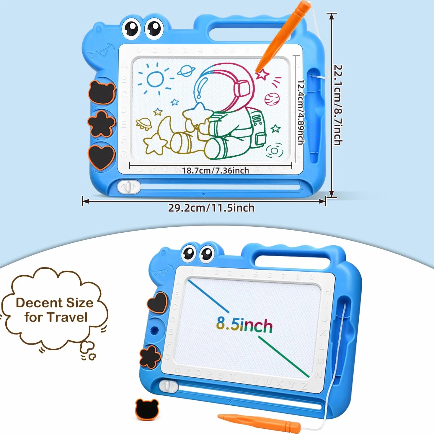 AiTuiTui Ardoise Magique Jouet Enfant 3-5 Ans, Ardoise Gribouillage Magnétique Effaçable, Jeu Educatif Cadeau Filles Garçons, 4 Zones Couleur 3 Tampons 1 Stylo, Bleu