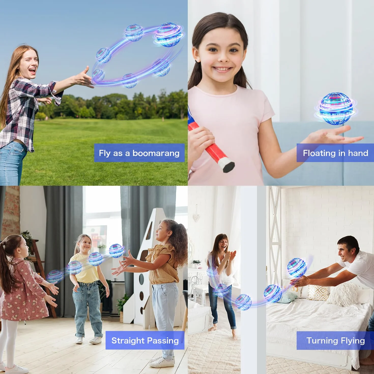 Boule Volante Lumineuse Magique Flying Orbi Boomerang Ball Spinner Hoverball Jouet Cadeau pour Enfant 6-10+ Ans Intérieur Extérieur