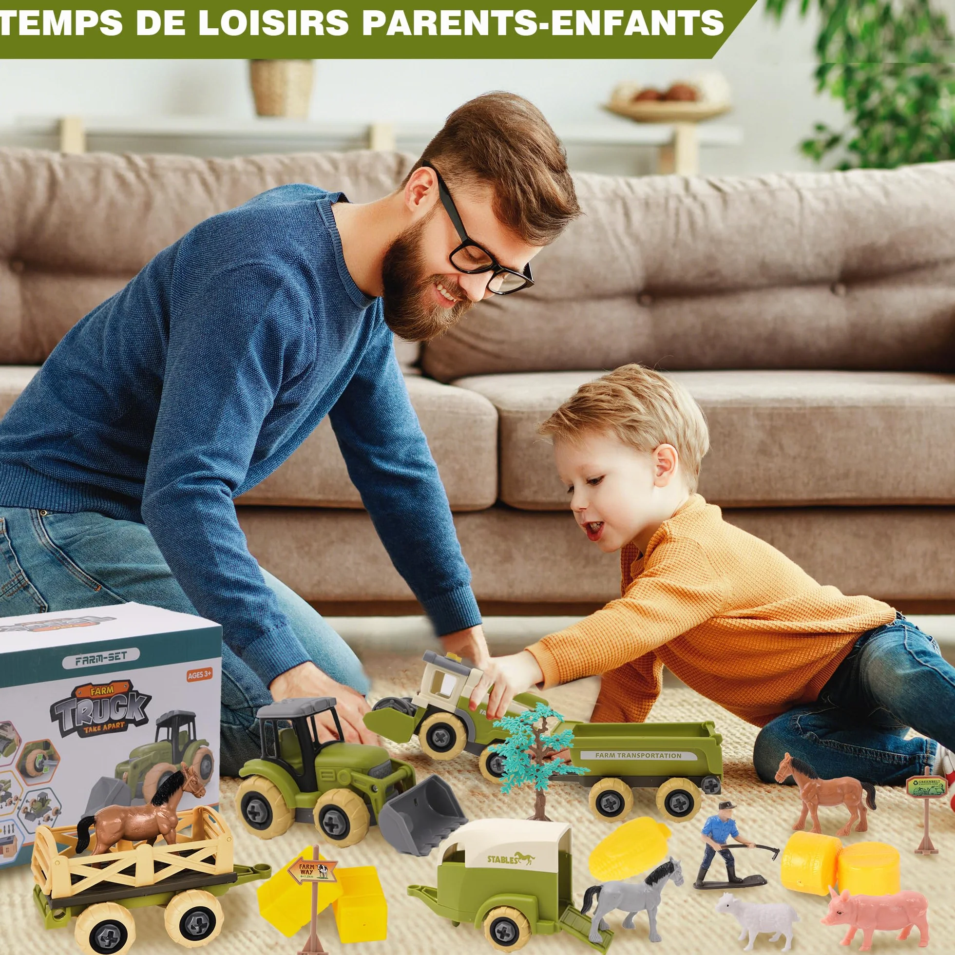 Herefun Jouet de Ferme avec Tracteur, Jouets Éducatifs Agricoles pour Enfant 3+ Ans
