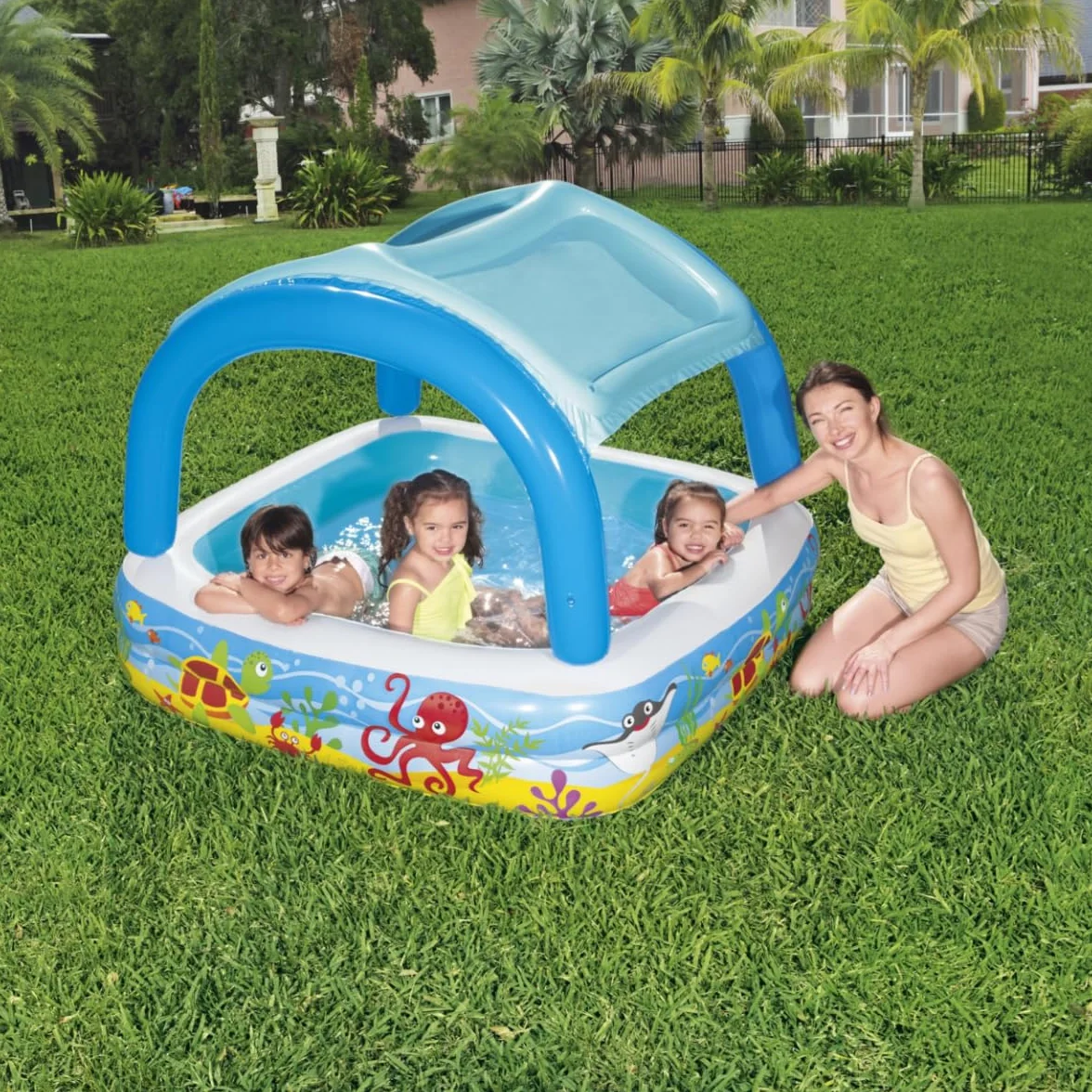 Bestway Piscine de jeu avec auvent bleu 140x140x114 cm