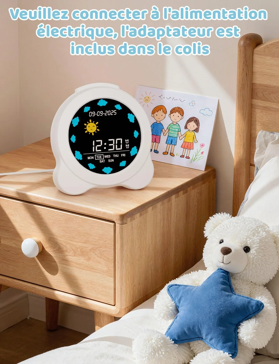 YISSVIC Réveil Enfant Jour Nuit Éducatif 2 Alarmes 12/24 Heure Snooze Luminosité Réglable
