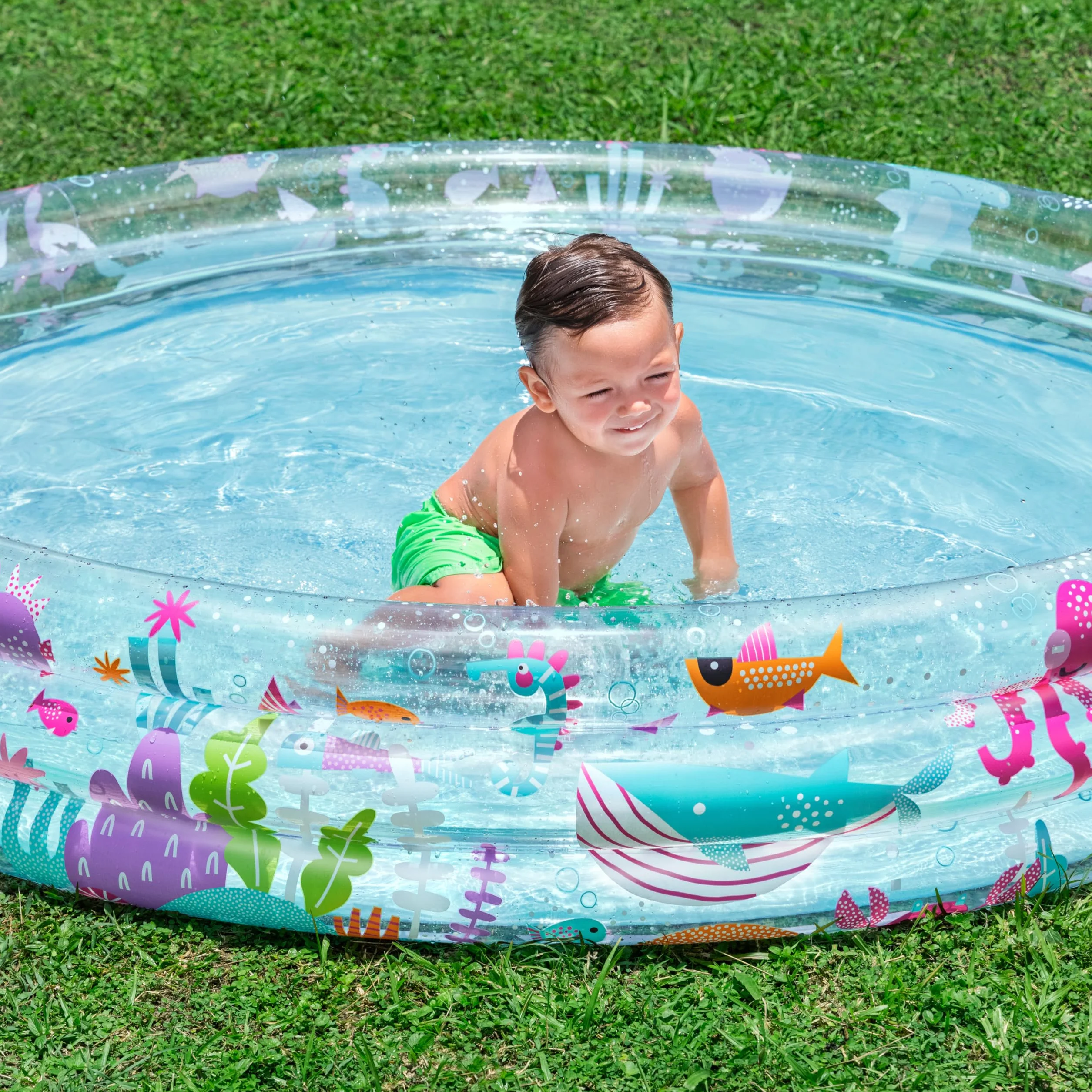 Bestway Pataugeoire Gonflable pour Enfants Trois Anneaux Deep Dive 183 cm x 183 cm x 33 cm Multicolore