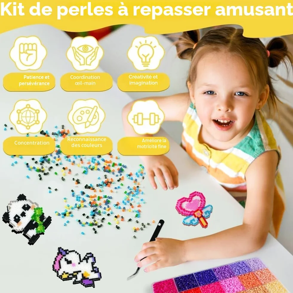 Kit de perles fusibles 26 000 perles 2,6 mm 48 couleurs 2 panneaux perforés 14 cartes à motifs