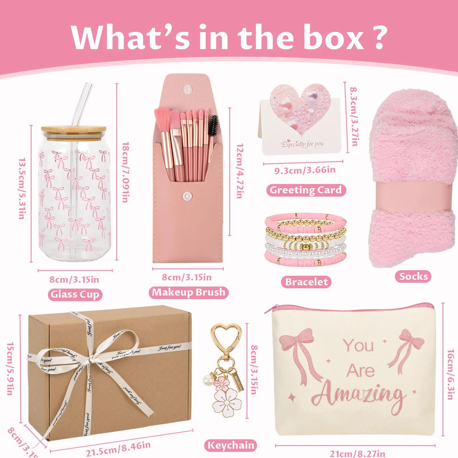 Cadeau anniversaire fille 9-15 ans avec verre paille couvercle pinceau maquillage porte-clés trousse cosmétiques bracelet 5 en 1