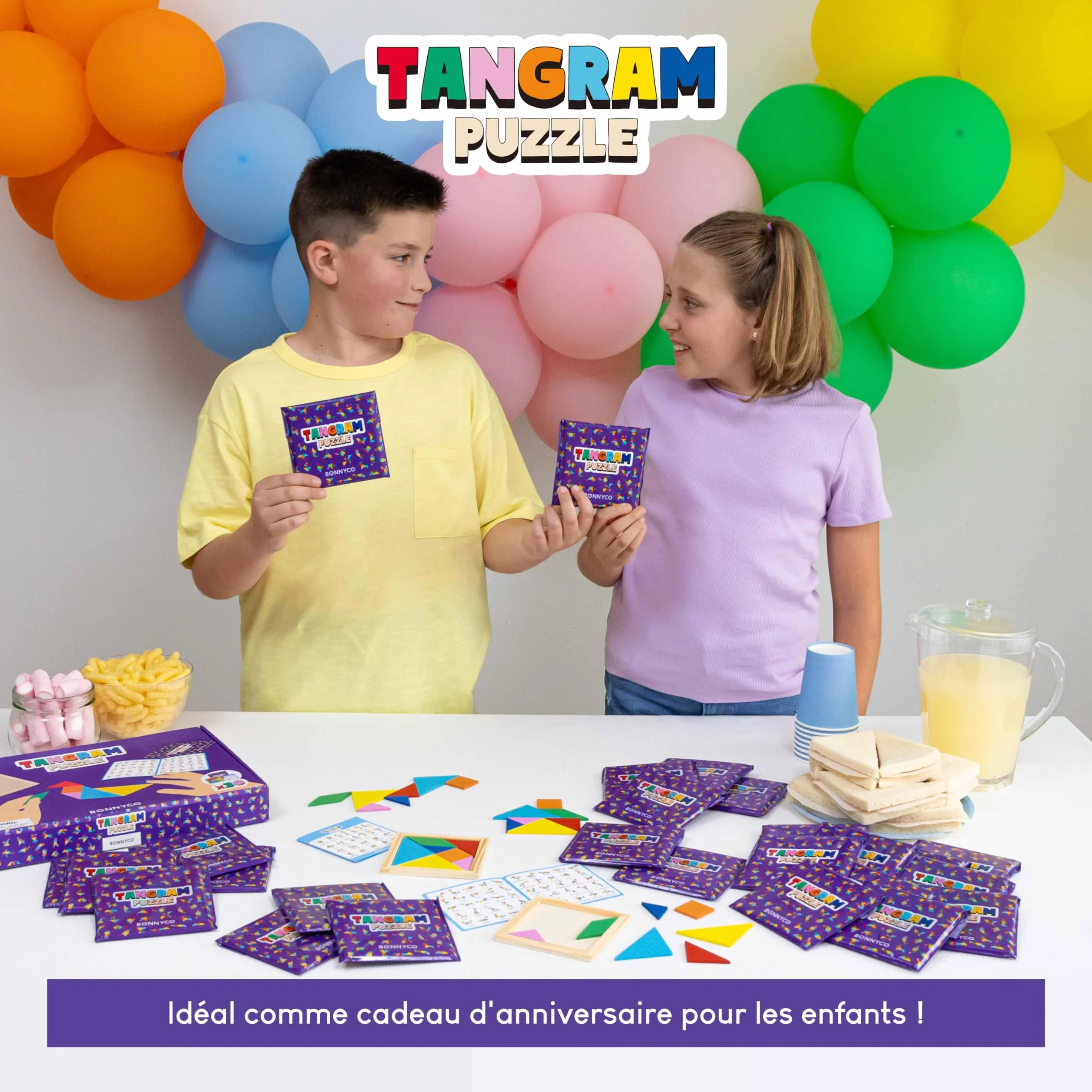 BONNYCO Jeu Tangram Enfant 30 PCS Cadeau Anniversaire Bois Mini Jeux Pinata
