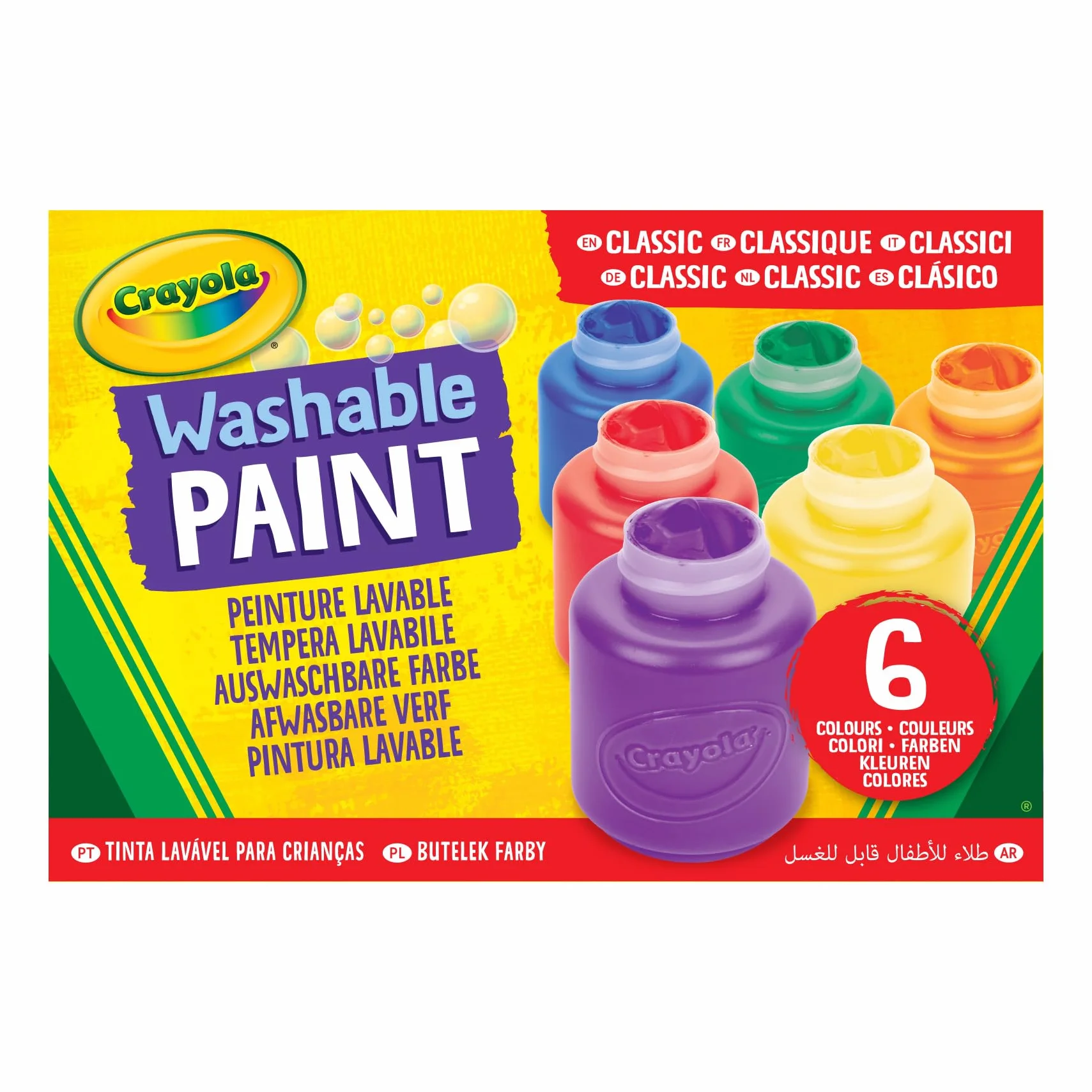 CRAYOLA Gouaches Lavables Enfants 6 Couleurs Classiques
