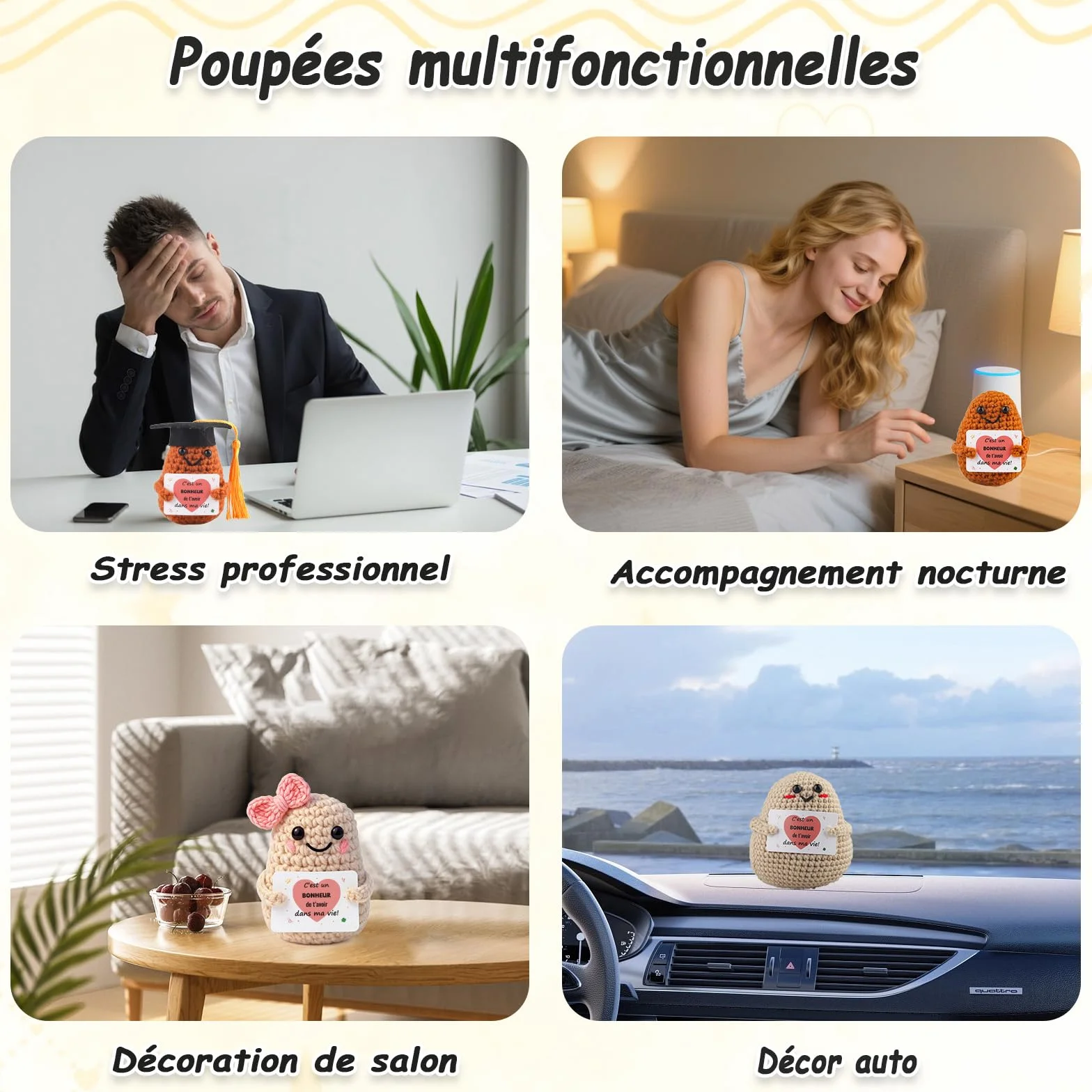 Poupées de Pomme de Terre en Français, Petite Patate Crochet avec Porte Clés, Cadeau Original Amusant