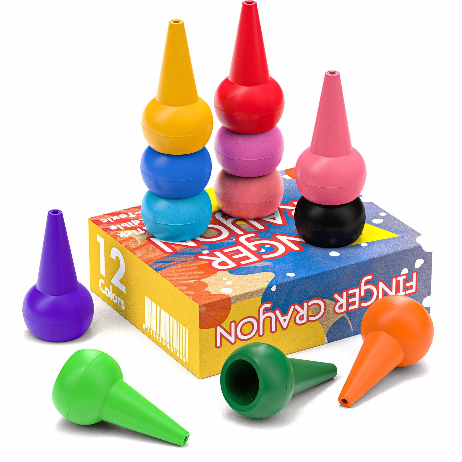 WATSABRO Crayons à Doigts 12 Couleurs Lavables Naturels pour Bébé Enfants