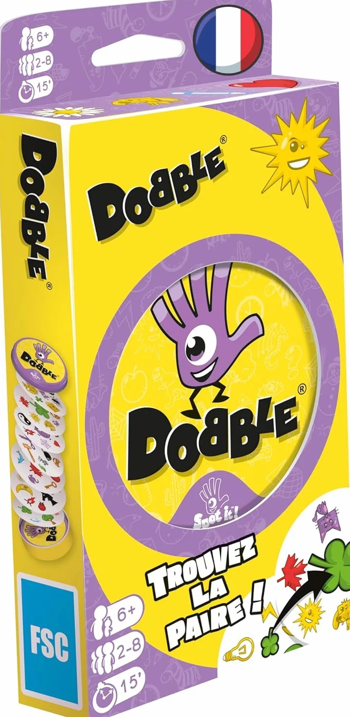 Asmodee Dobble Classique Jeu de Cartes pour Enfants dès 6 Ans - Jeu de Société Rapidité 2-8 Joueurs - Boite Métal Voyage 15 Min Français