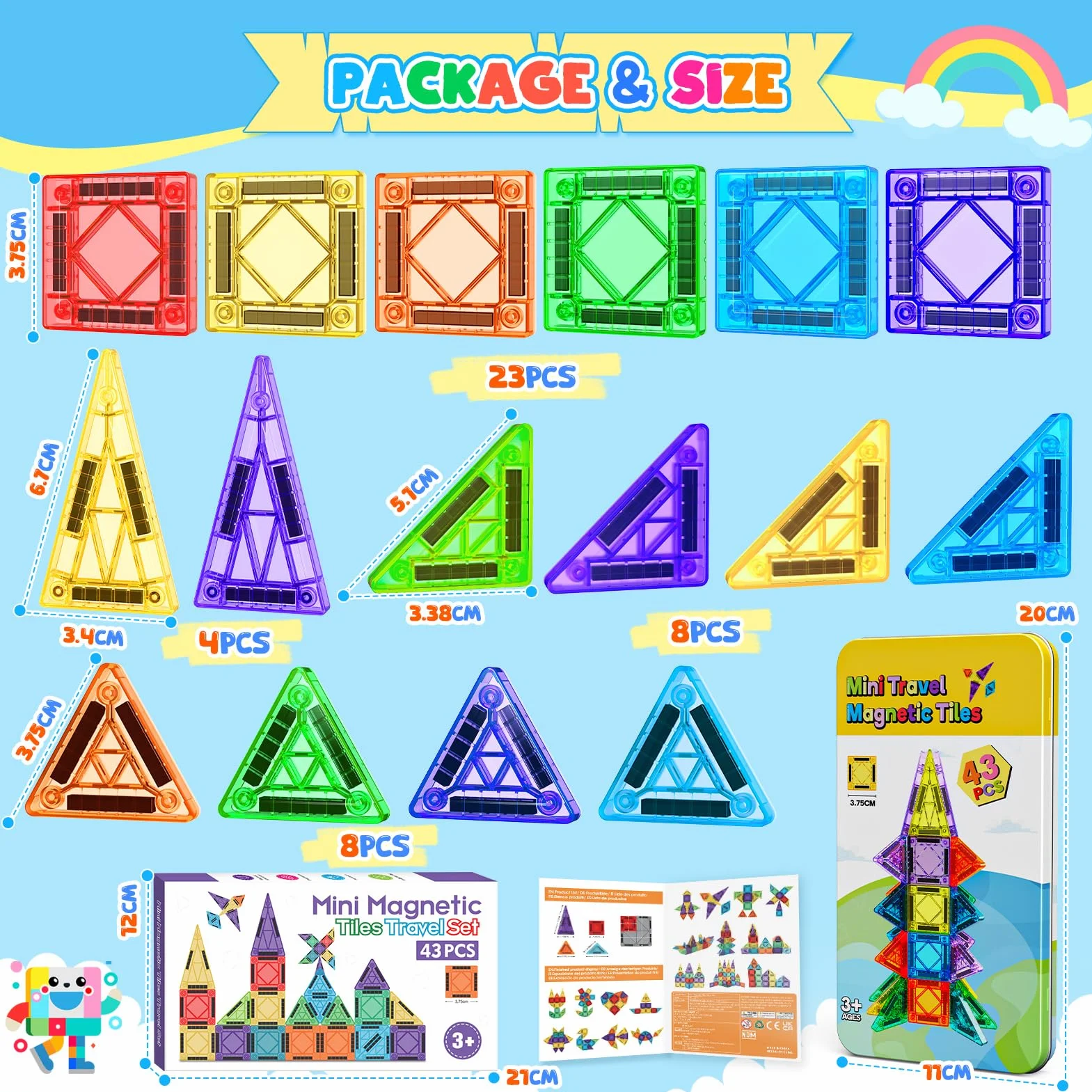 iKidiki 43 Pièces Construction Magnétique Jeux Enfant 3-6 Ans Garçon Fille