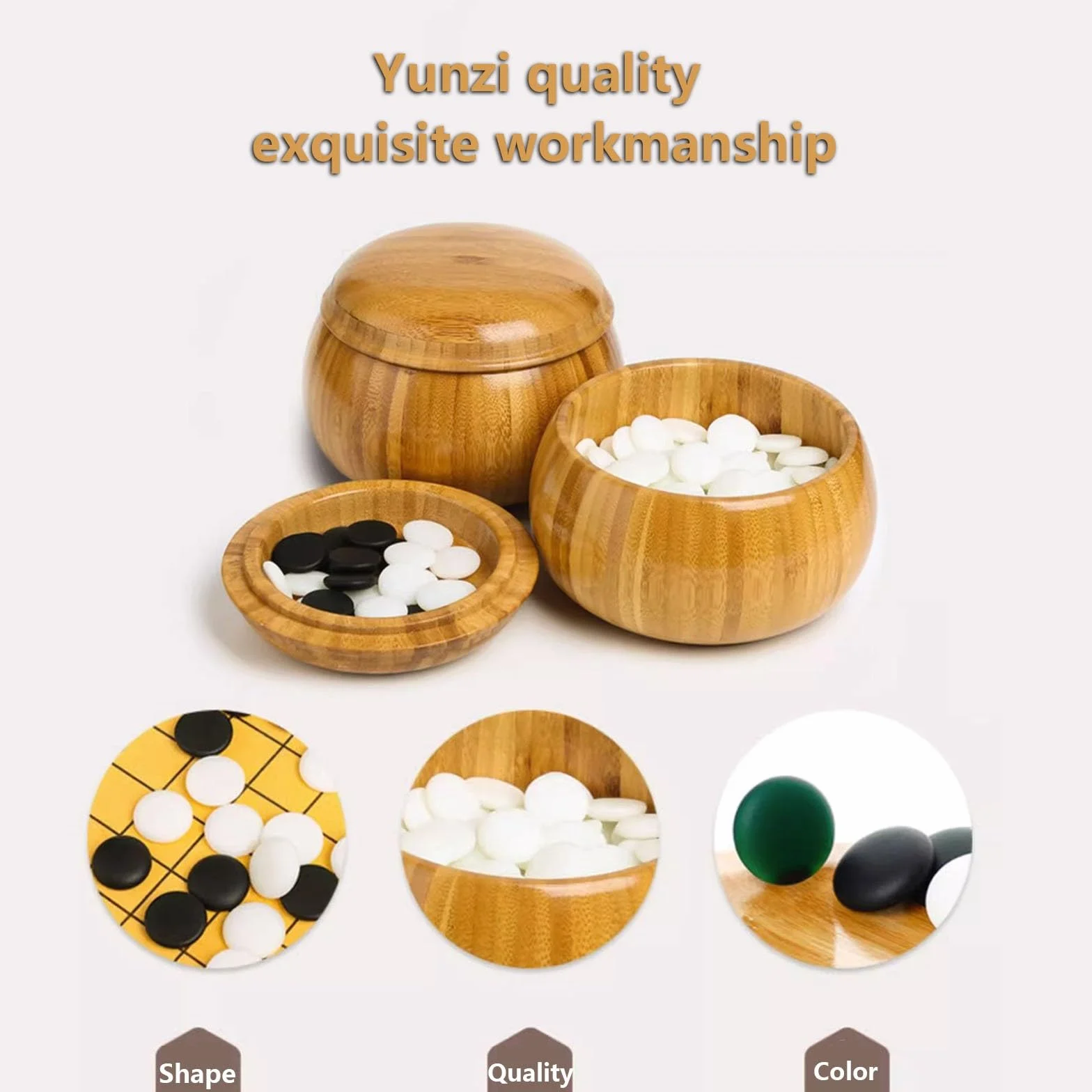 Ensemble Go en bambou de qualité supérieure avec 361 pierres en bakélite et bols réversibles étanches pour débutants et jeux à deux joueurs (b, e)