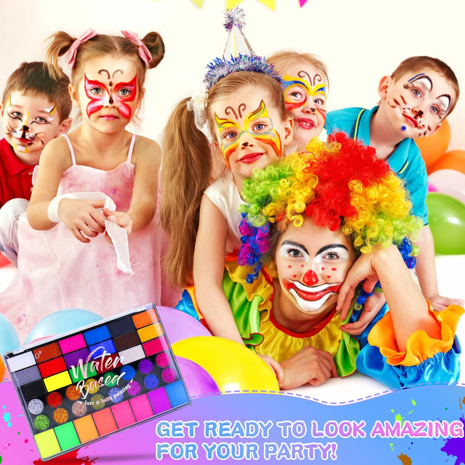 Kit de maquillage pour enfants 42 couleurs lavable visage avec pinceau pochoirs autocollants diamants Halloween carnaval