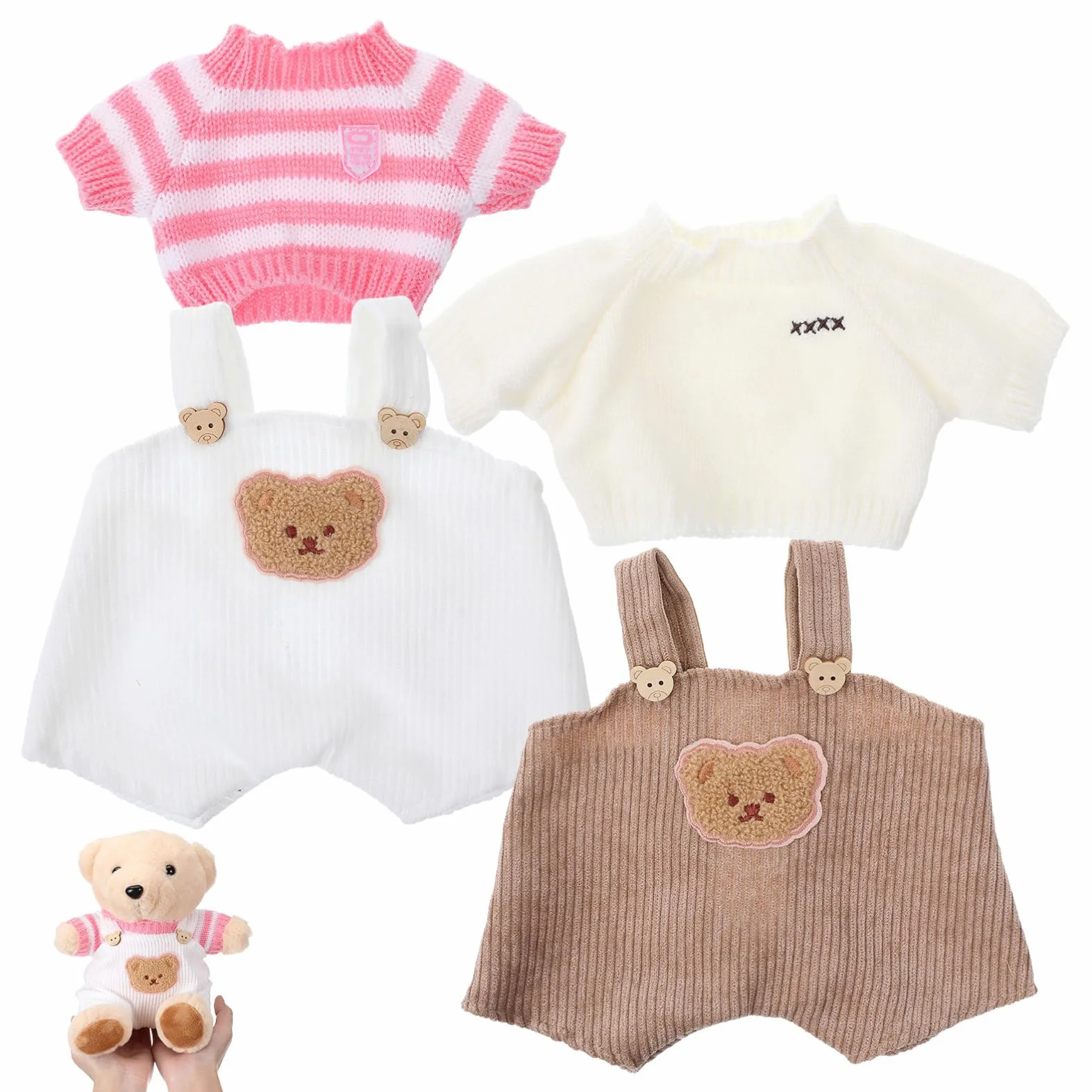 BESTonZON Vêtements pour Peluches Ours 30 Cm 2 Ensembles Confortables avec Pantalon À Bretelles Et Pull
