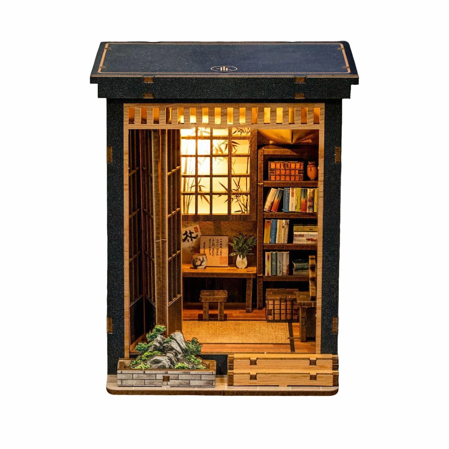 Kit de construction de mini maison japonaise - Projet en bois, modèle de maison de bibliothèque artistique, architecture miniature série à thème