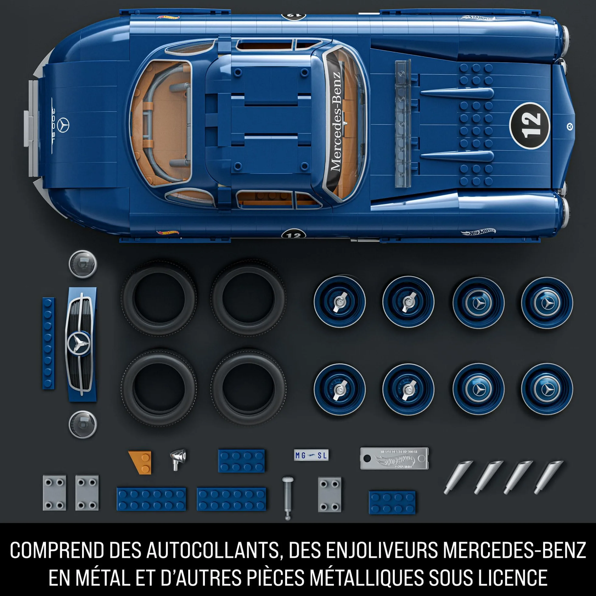 Mattel Hot Wheels Mercedes-Benz 300 SL Coffret de Construction Premium 1 600 pièces métalliques HWW25