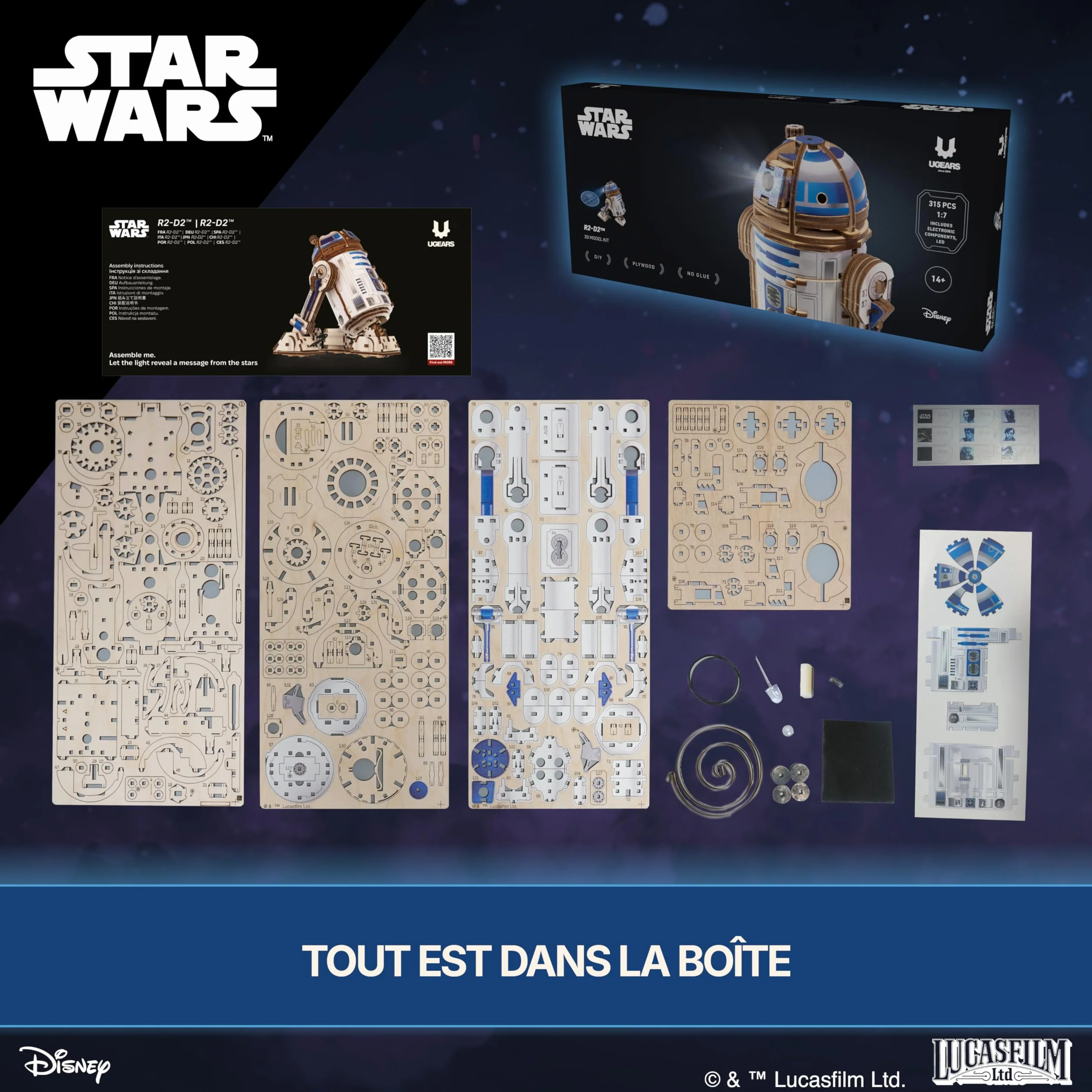 UGEARS Star Wars R2-D2 3D Puzzle Bois Adulte - Maquette en Bois a Construire, Puzzle 3D DIY