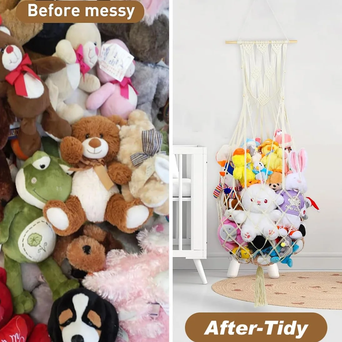 Filet de rangement pour peluches bohème macramé hamac organiseur chambre