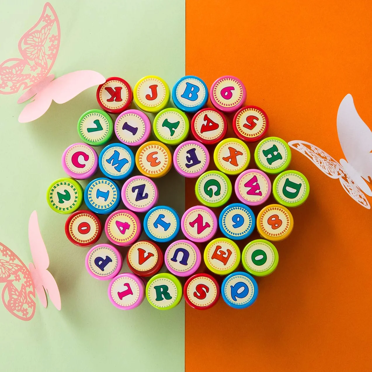 Tampons à Encre Auto-Encrage 26 Alphabets + 10 Chiffres pour Enfants
