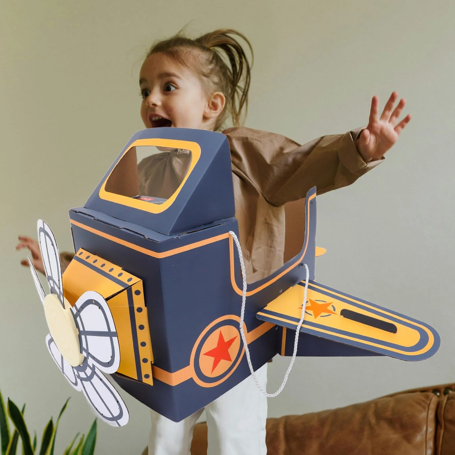 TEHAUX Avion Jouet en Carton avec Ventilateur Rotatif - Jouet Éducatif Créatif pour Enfants 30.5x36.4x18.1 Pouces