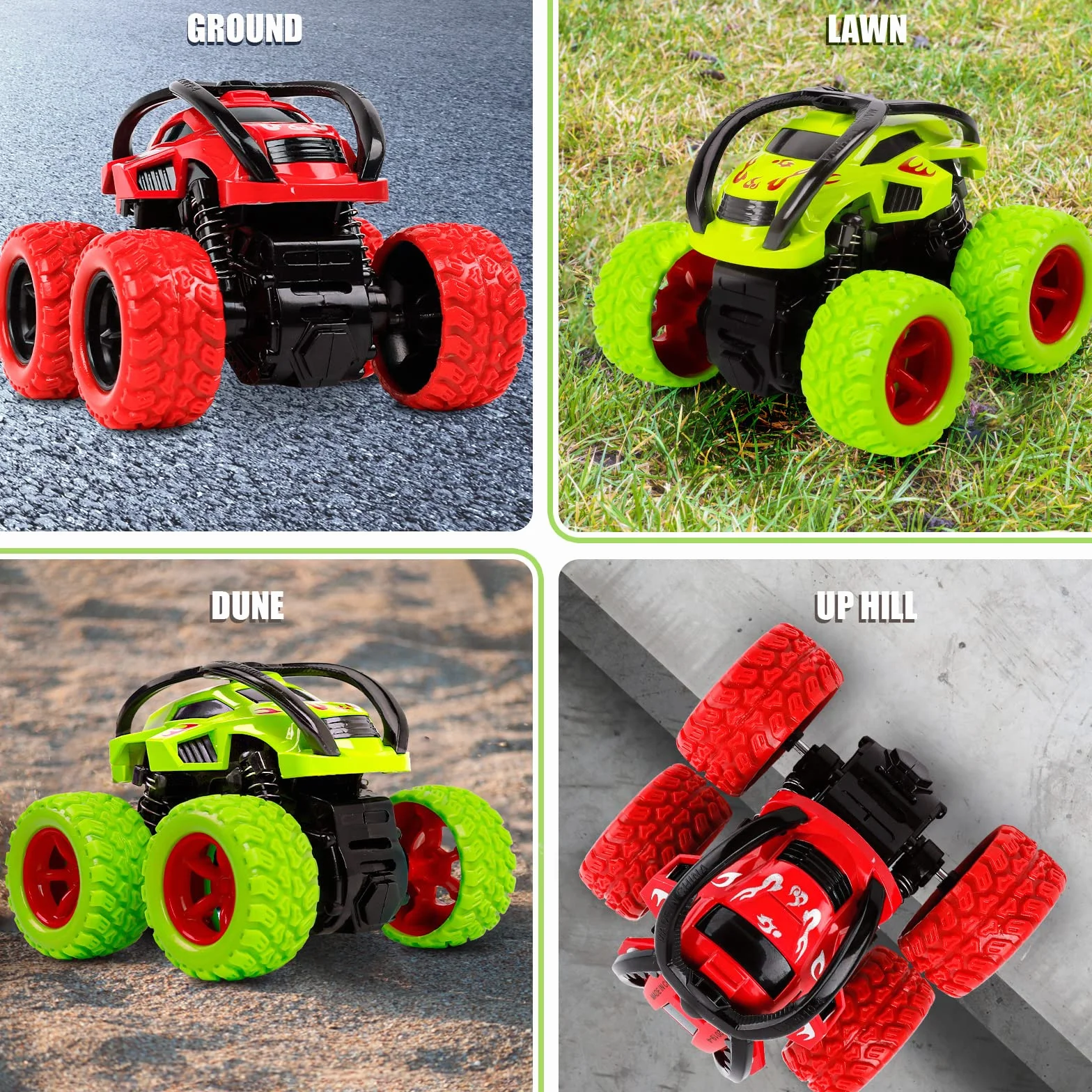 Voiture Monstre Inertie Monster Truck Véhicule Hors Route Jouet Voiture de Course 2 Pack Vert Rouge