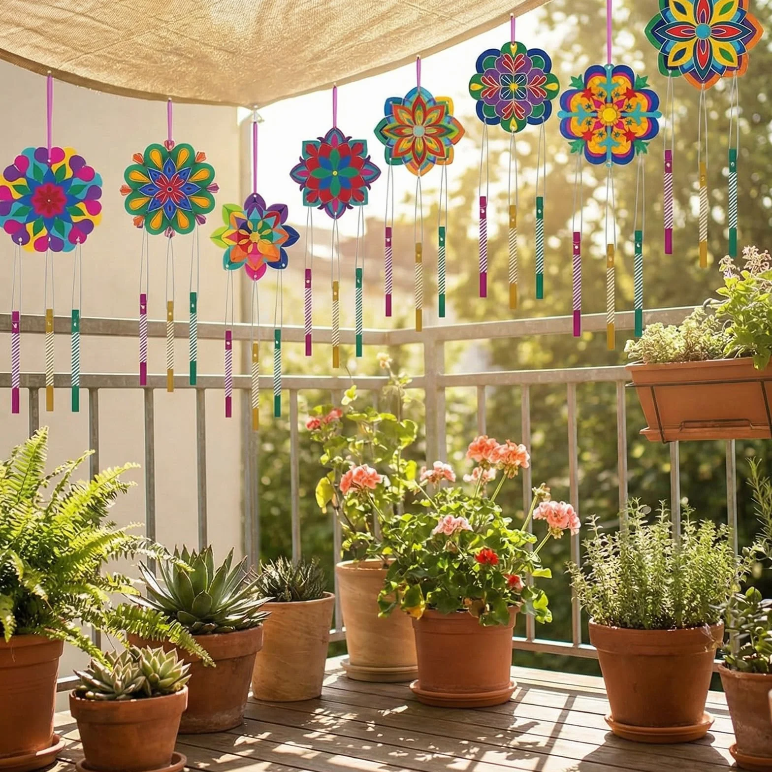 Carillons éoliens en bois pour enfants Mandala - Décoration de jardin - Lot de 10