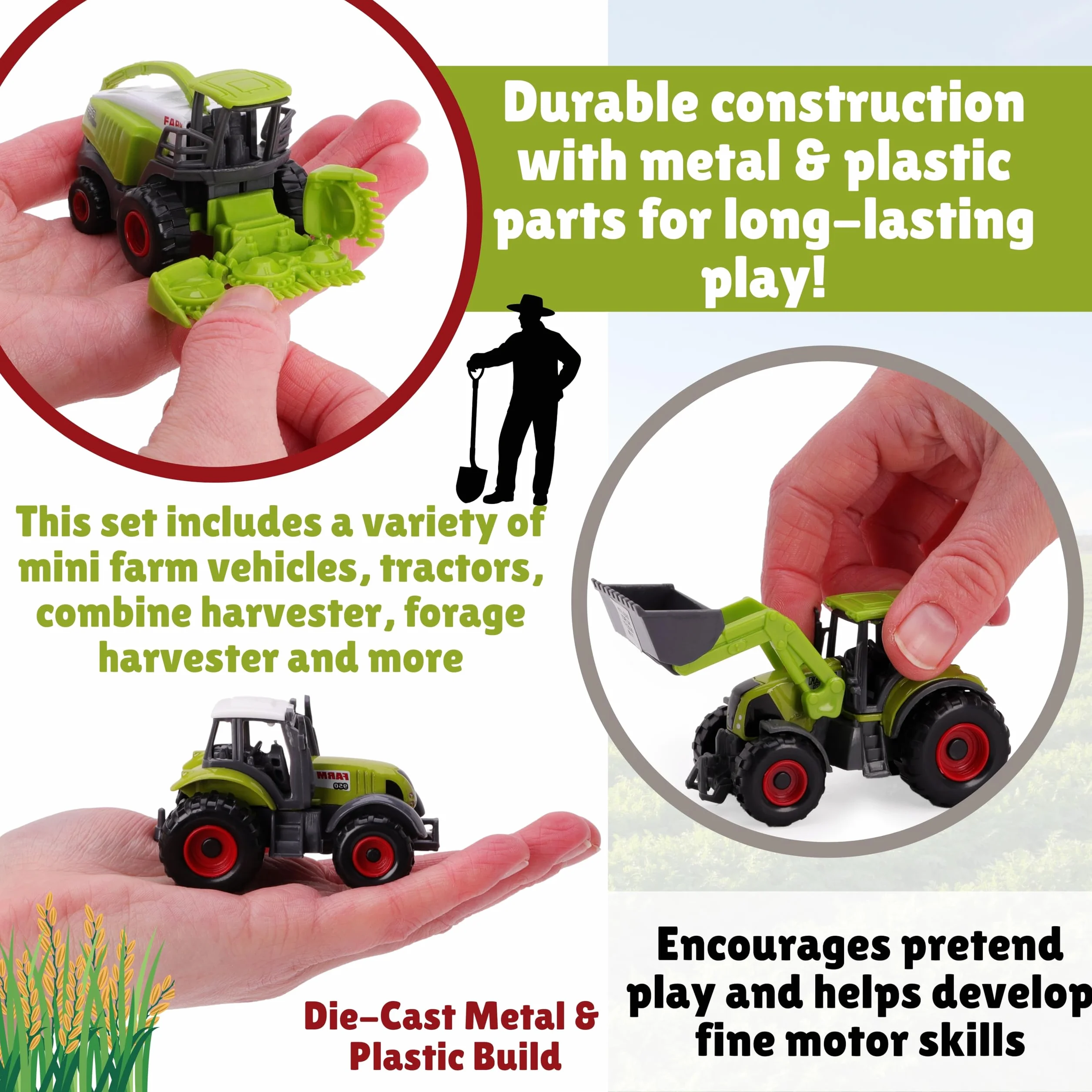 Toyland Ensemble de 5 Jouets pour Machines agricoles en métal moulé Vert 4,5 cm