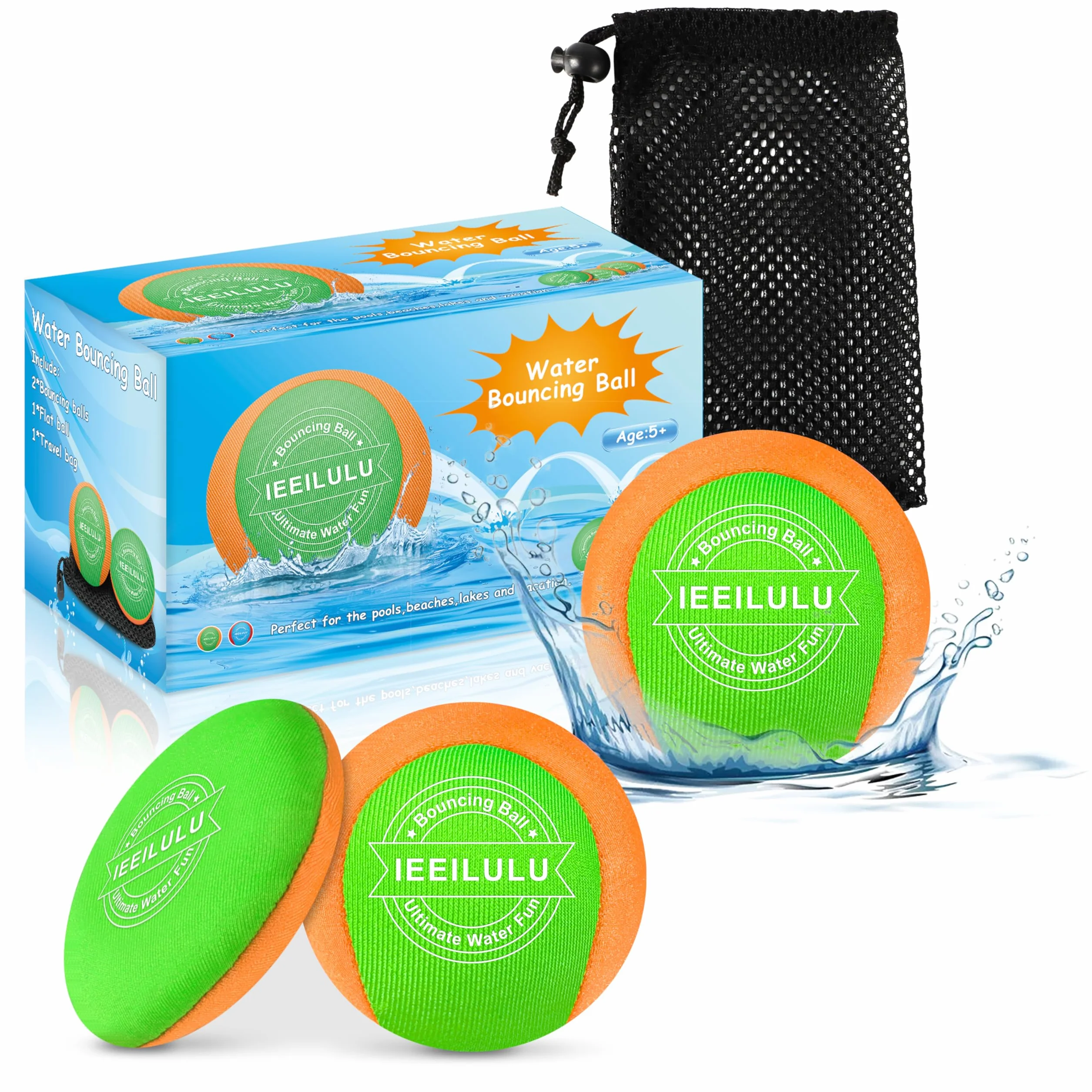 IEEILULU Boule d'eau Rebondissante 3PCS Water Bouncing Ball Jeux d'eau Exterieur Lycra doux Séchage Rapide Jouet Piscine Plage Bleu