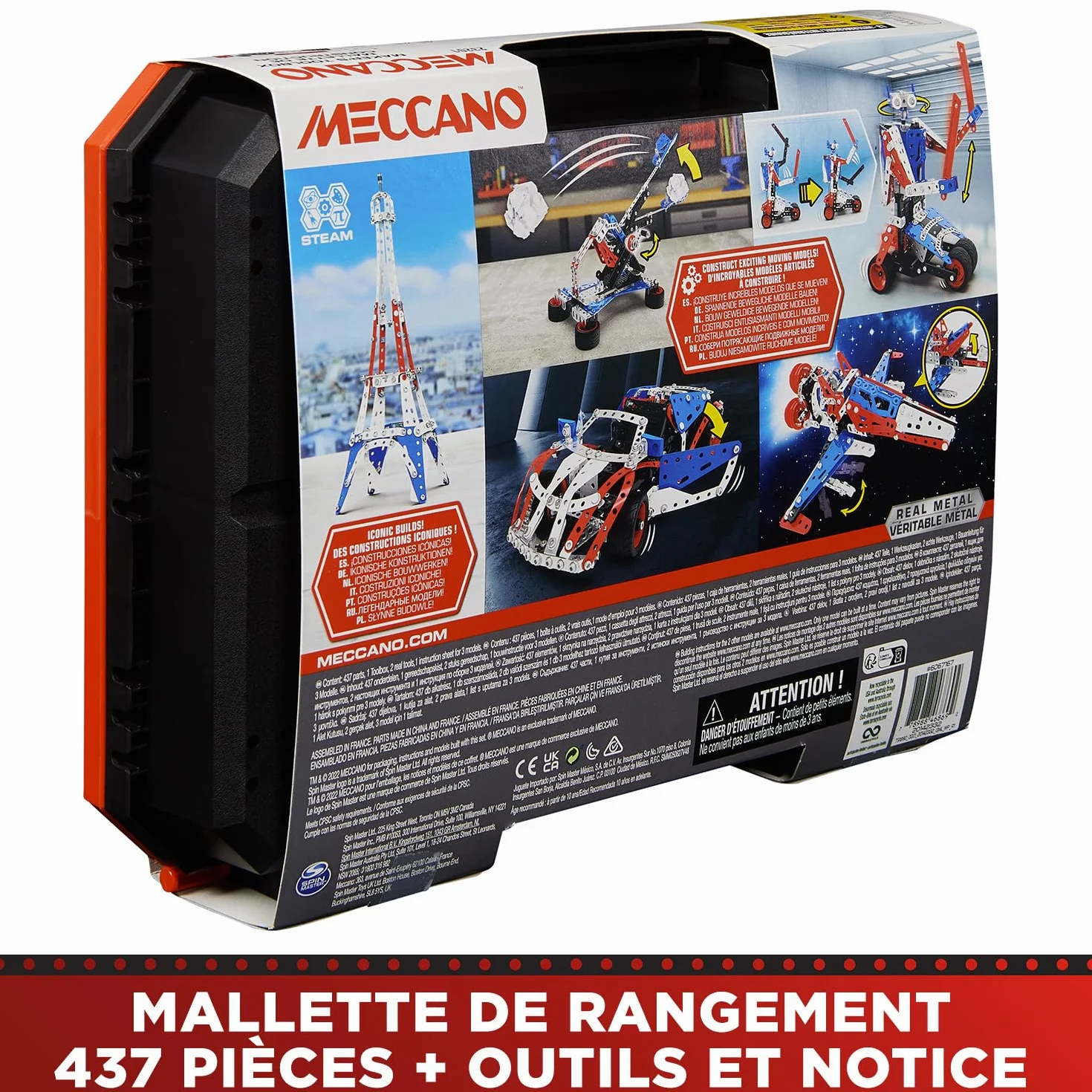 BANDAI Meccano Mallette de Construction 5 en 1 437 pièces Véhicules Robot Tour Eiffel Jouet Enfant 10 Ans+