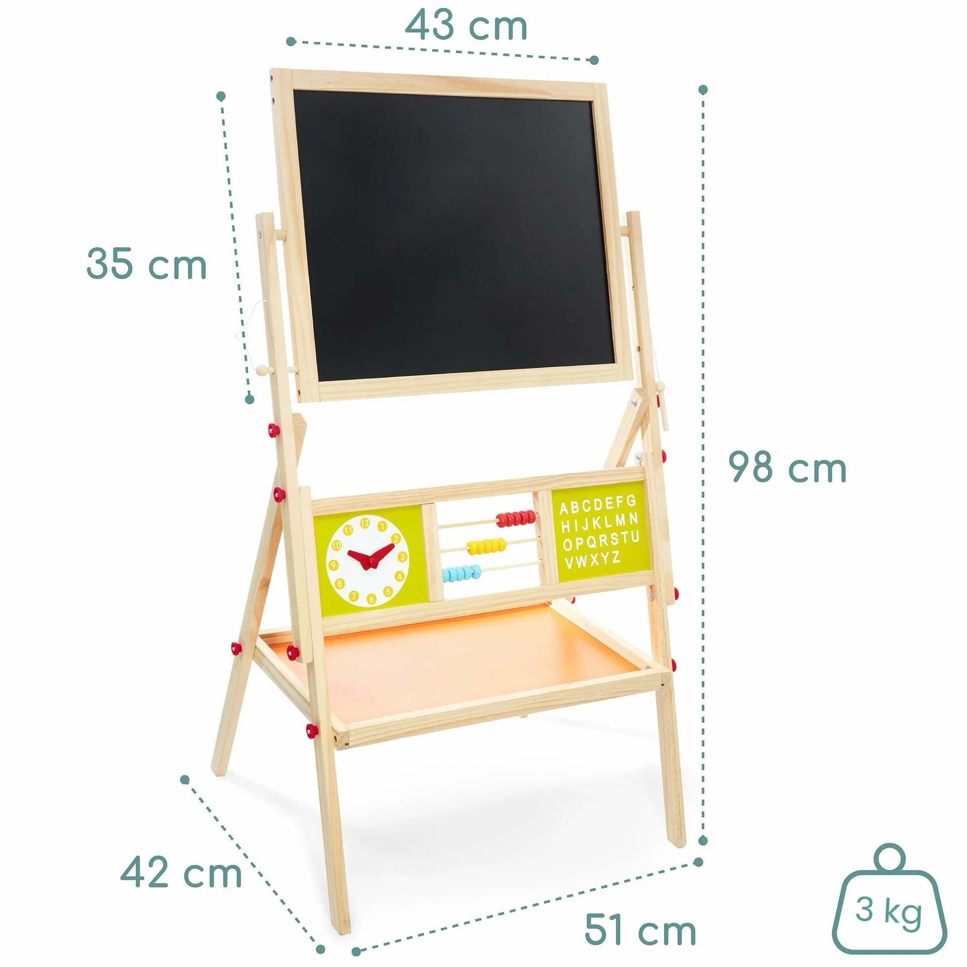 Mamabrum Tableau Enfant Bois Double Face Magnétique Craie 98 x 45 x 42 cm Chevalet avec Alphabet