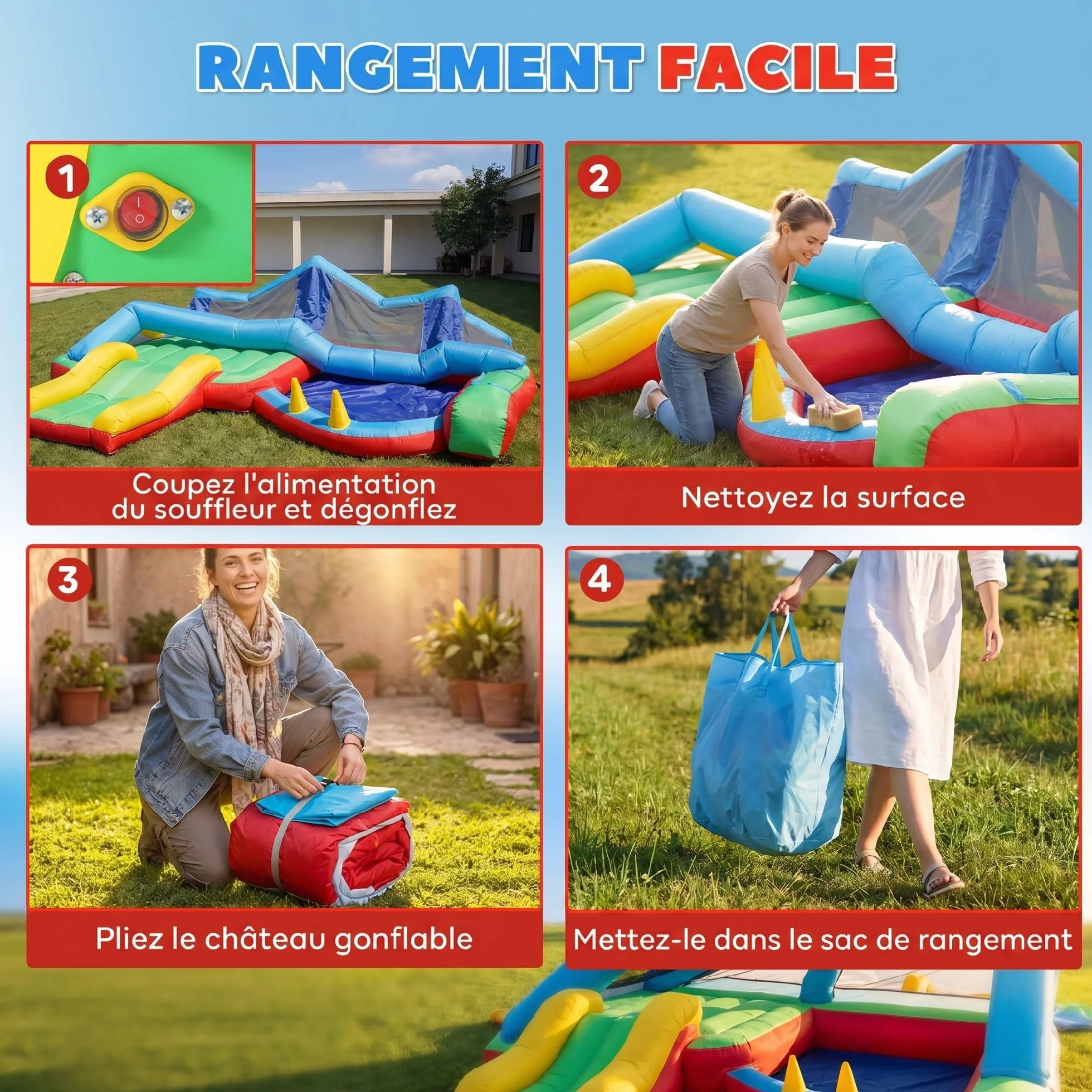 AIYAPLAY Château Gonflable 4 en 1 avec Toboggan, Piscine à balles, Jeu de Lancer d'anneaux, Toit à Protection Solaire, pour 3 Enfants 3-8 Ans