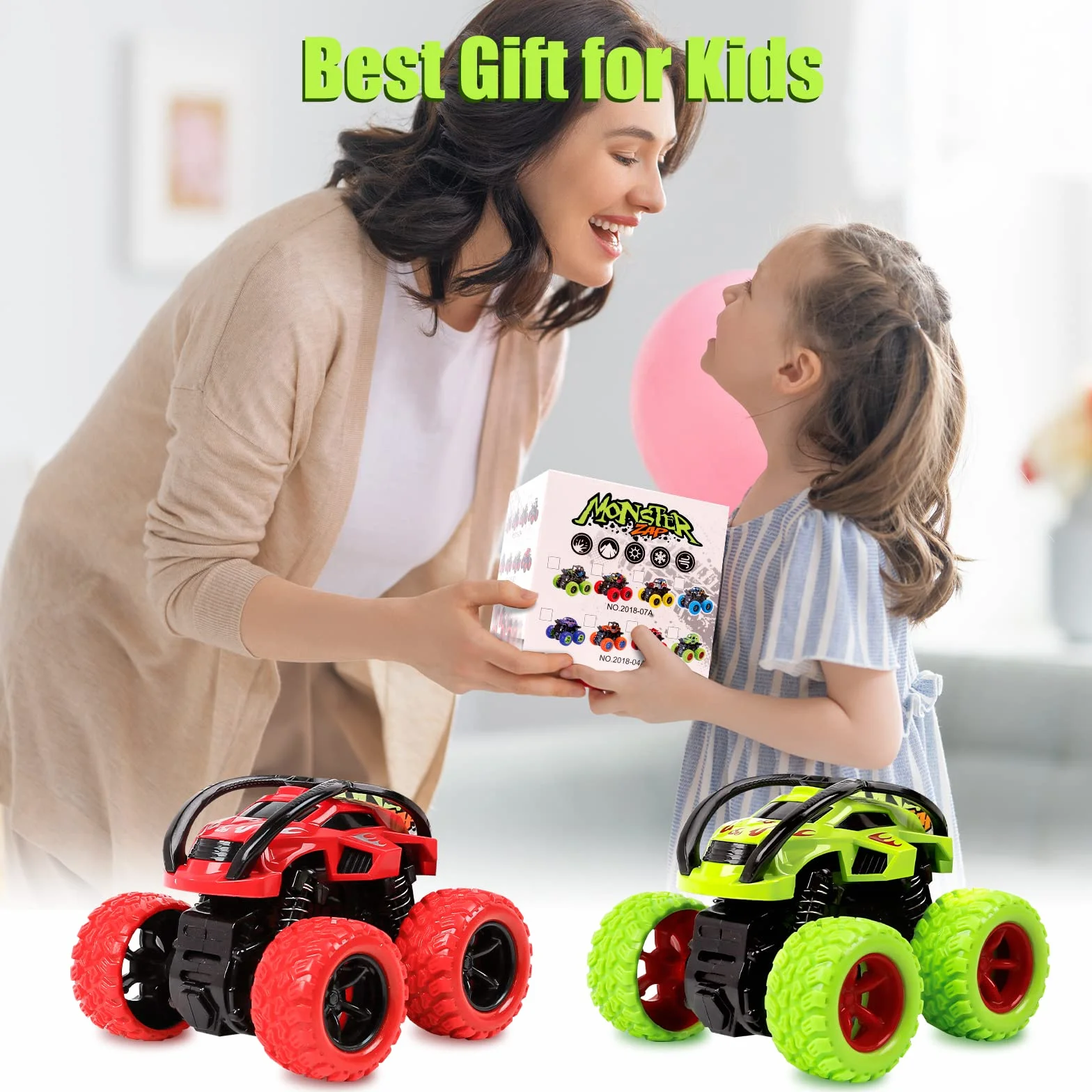 Voiture Monstre Inertie Monster Truck Véhicule Hors Route Jouet Voiture de Course 2 Pack Vert Rouge