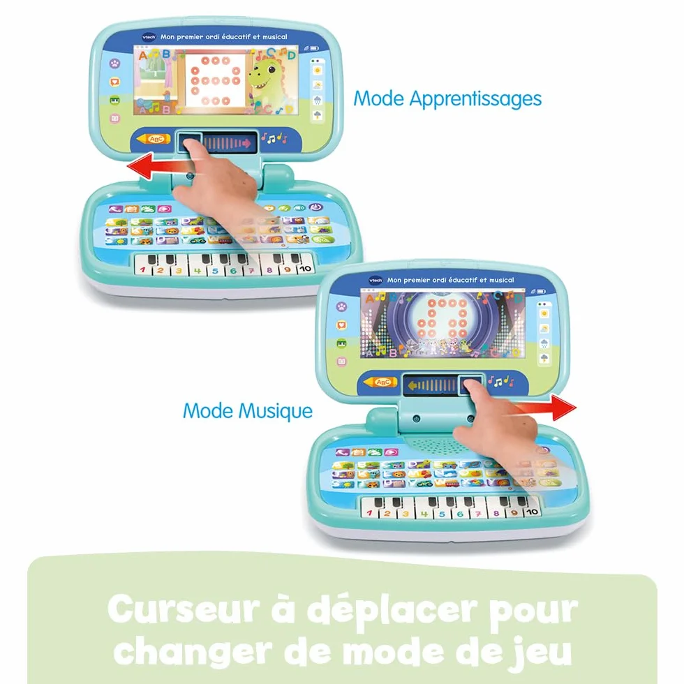 VTech Mon Premier Ordi Éducatif et Musical Ordinateur Portable Enfant avec Écran Animé Clavier ABC Poignée de Transport 7 Jeux Éducatifs Cadeau Enfant 2 à 5 Ans