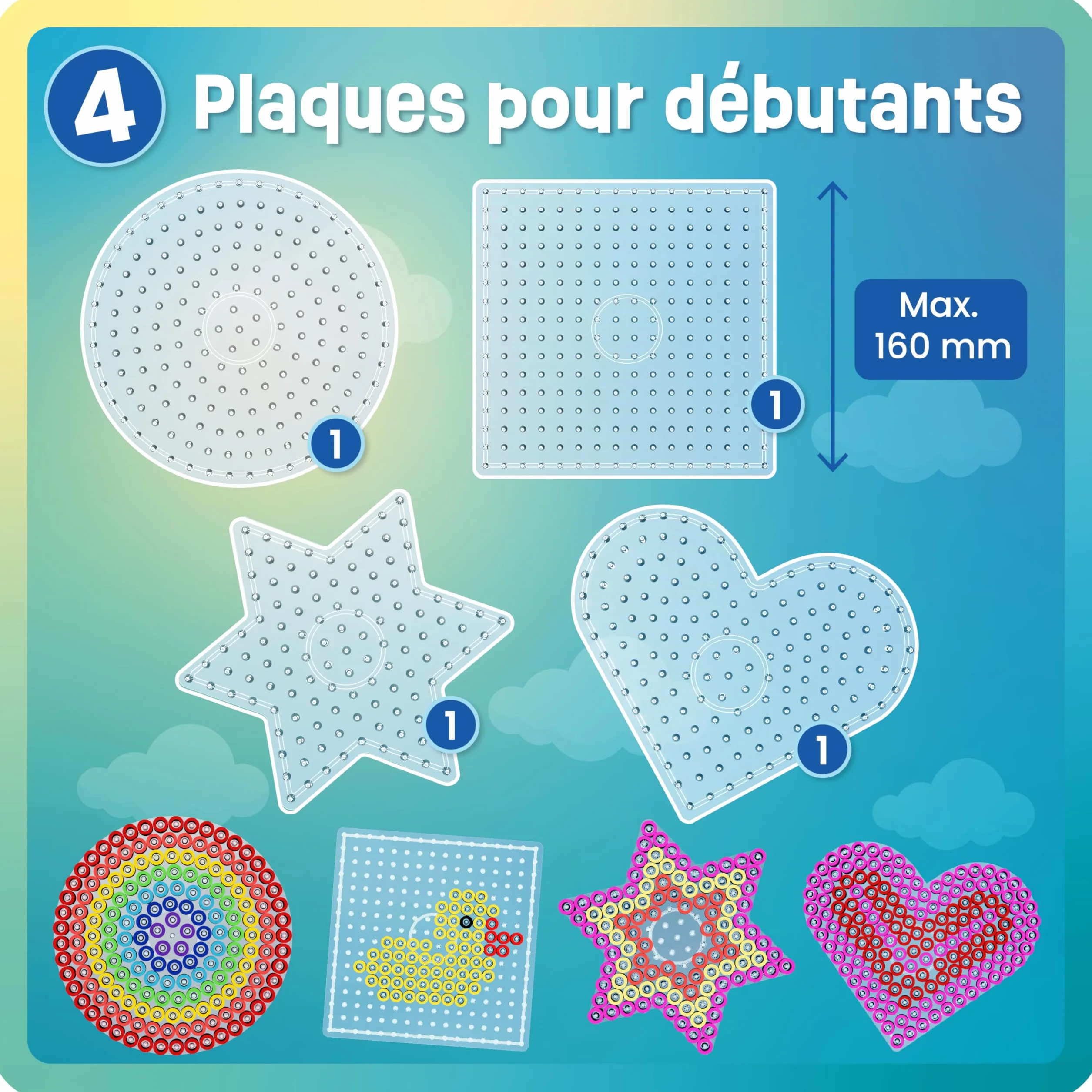Smowo Plaques de Perles à Repasser 10 mm Lot de 4 Modèles Formes Enfants 3 Ans