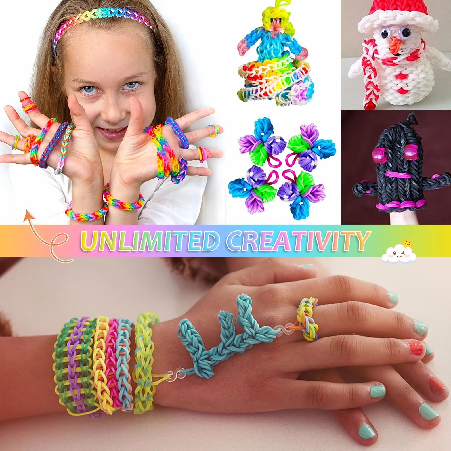 AOKITO 2500 Bracelet Kit Élastique 32 Couleurs Loom Bands avec Pendentifs Clips Perles Boîte Rangement Enfant