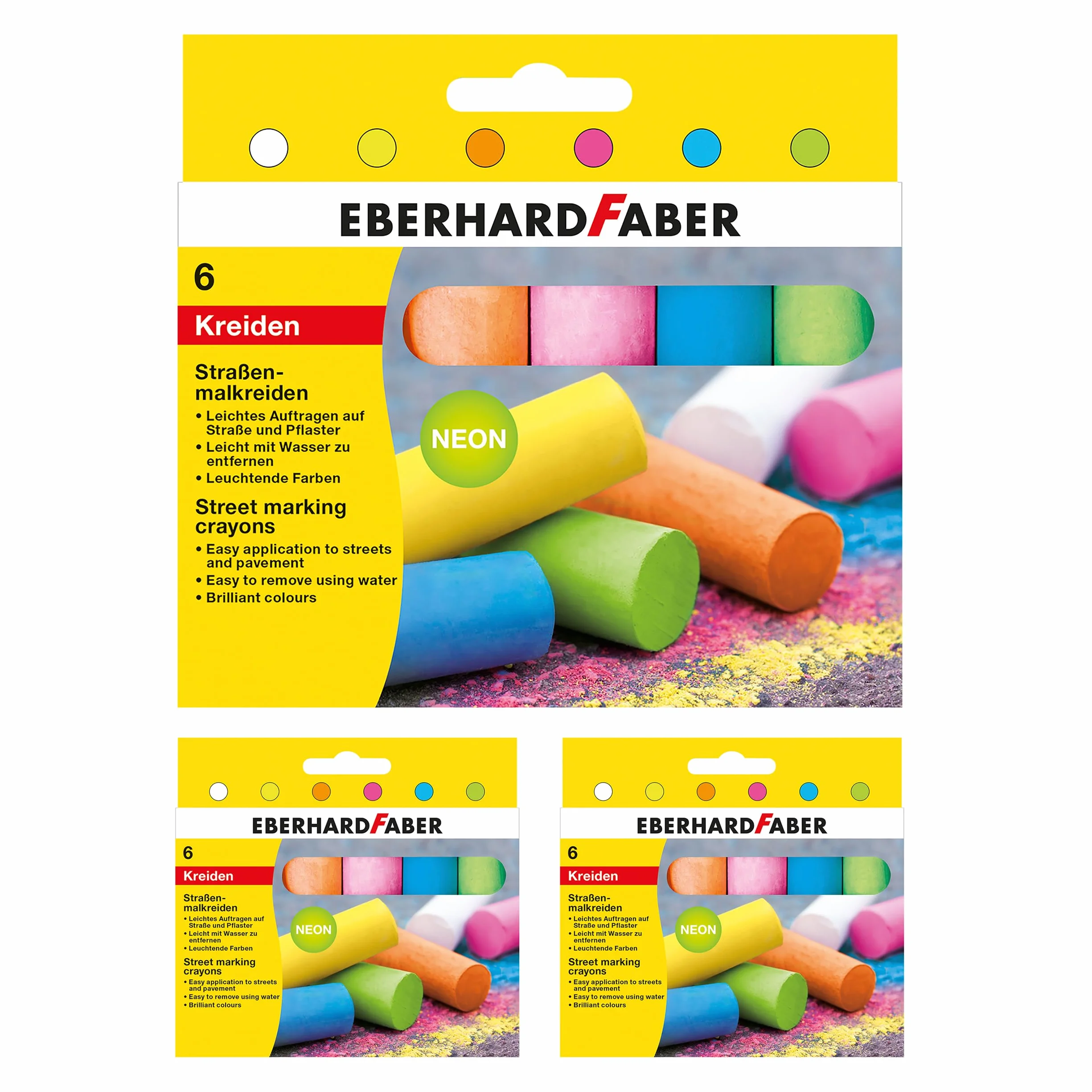 EBERHARD FABER Craies de trottoir Colori, 18 craies en 6 couleurs fluo vives