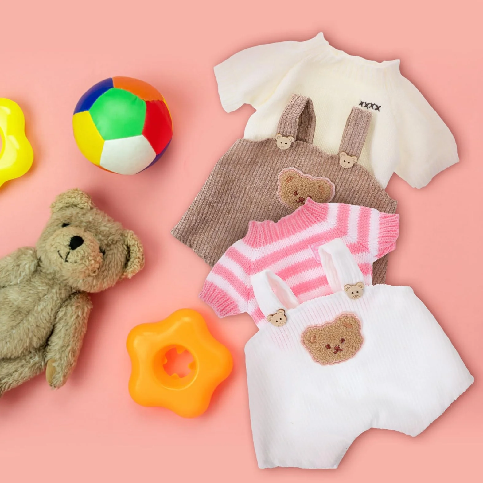 BESTonZON Vêtements pour Peluches Ours 30 Cm 2 Ensembles Confortables avec Pantalon À Bretelles Et Pull