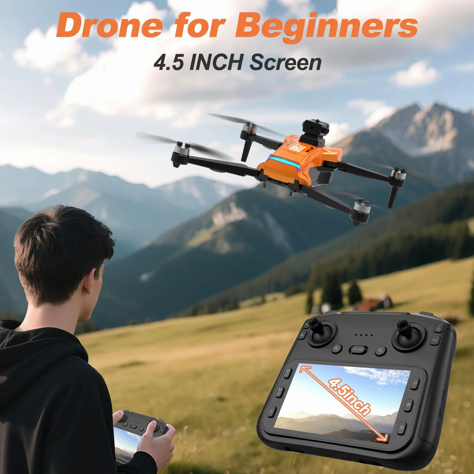 Drone GPS Avec Caméra 4K, Écran De Télécommande 4,5 Pouces, Retour Automatique, Évitement Automatique Des Obstacles, Vol 22 Min, Drone RC FPV Pliable Avec Follow-Me, Cadeau Pour Adultes