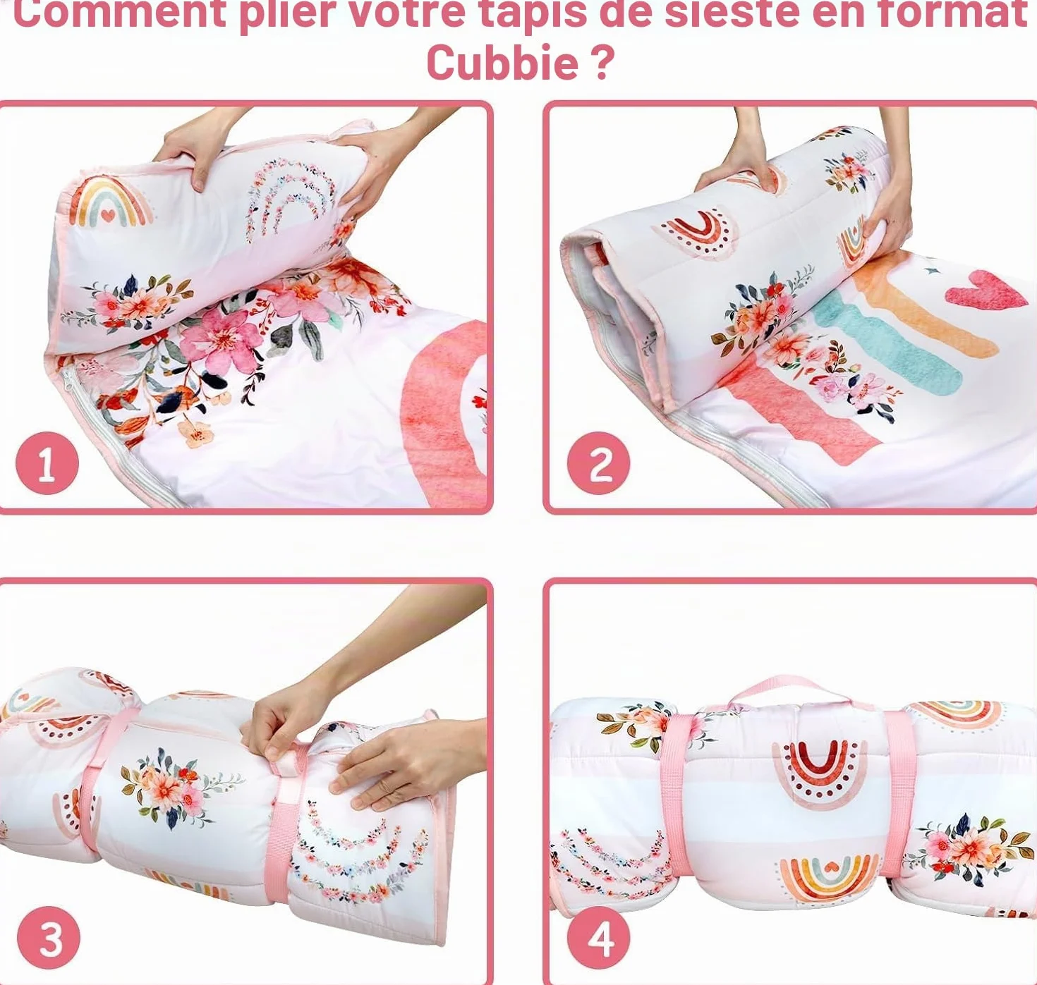Hooyax Tapis de Sieste pour Enfants avec Oreiller Amovible et Couverture Douce, 58,2 x 130 cm