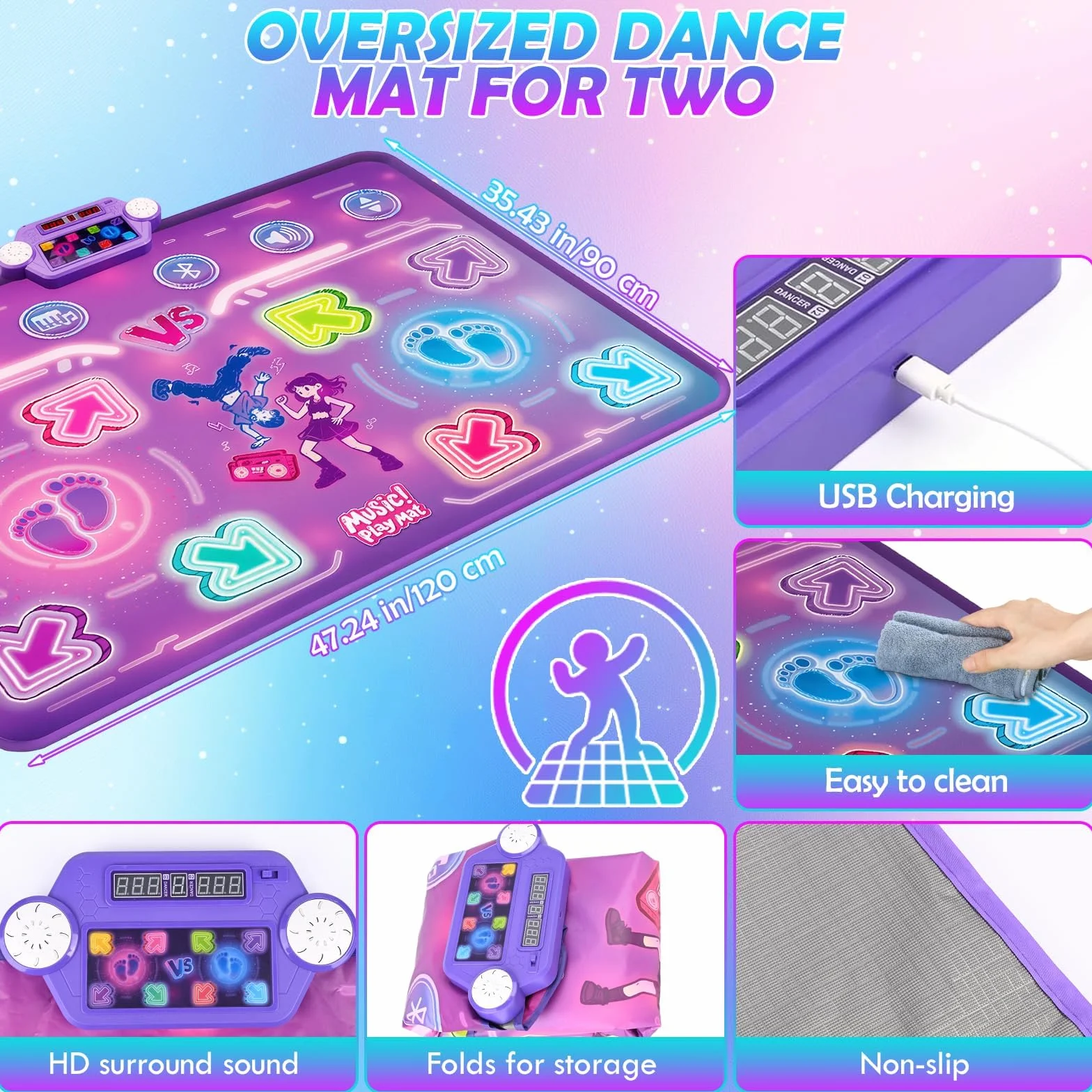 Tapis de Danse Musical Électronique pour Enfants avec 8 Flèches Lumière LED & Bluetooth, 3 Modes de Jeu, Cadeau Noël 3-10+