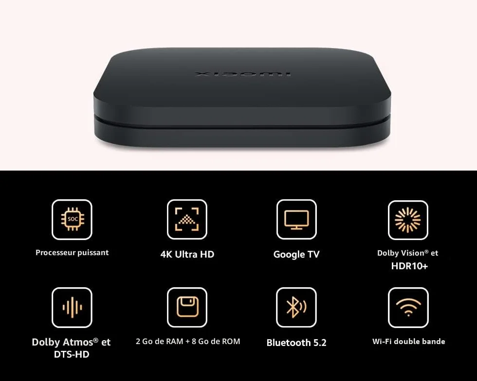 Xiaomi Mi TV Box S 2nd Gen, 4K Ultra HD Streaming, Bluetooth, Wi-Fi, 2GB RAM 8GB ROM, Noir