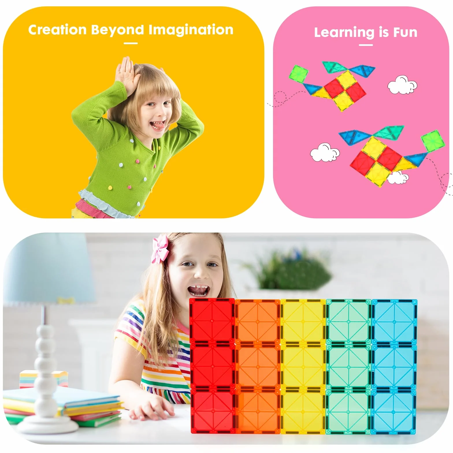 Gemmicc Tuiles Magnétiques 100 Pièces avec 2 Voitures, Jeu Éducatif STEM