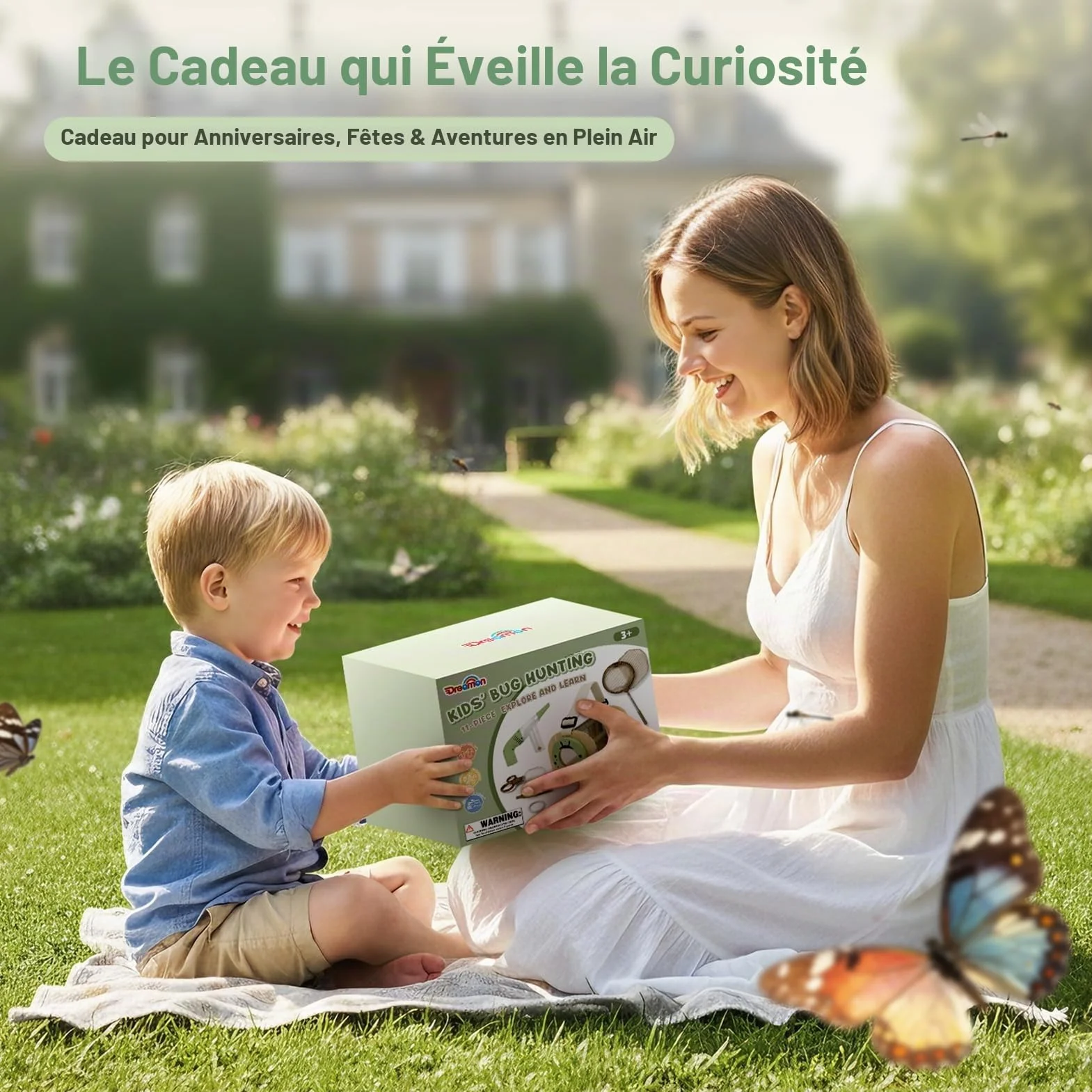 Dreamon Kit de Chasse aux Insectes pour Enfants – Coffret Exploration Nature avec Cage en Bois
