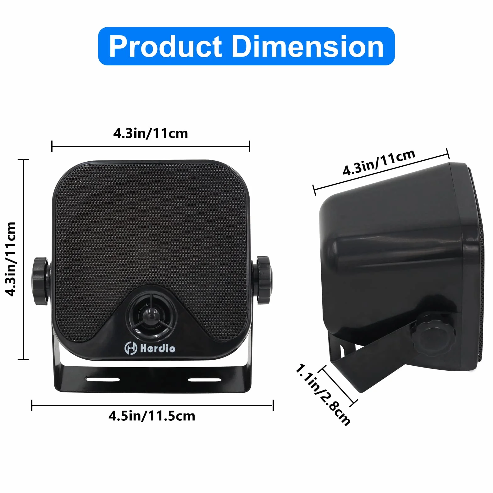 Herdio 120 W 4" Bluetooth Haut-parleurs externes Marin étanche pour Bateau (Paire, Noir)