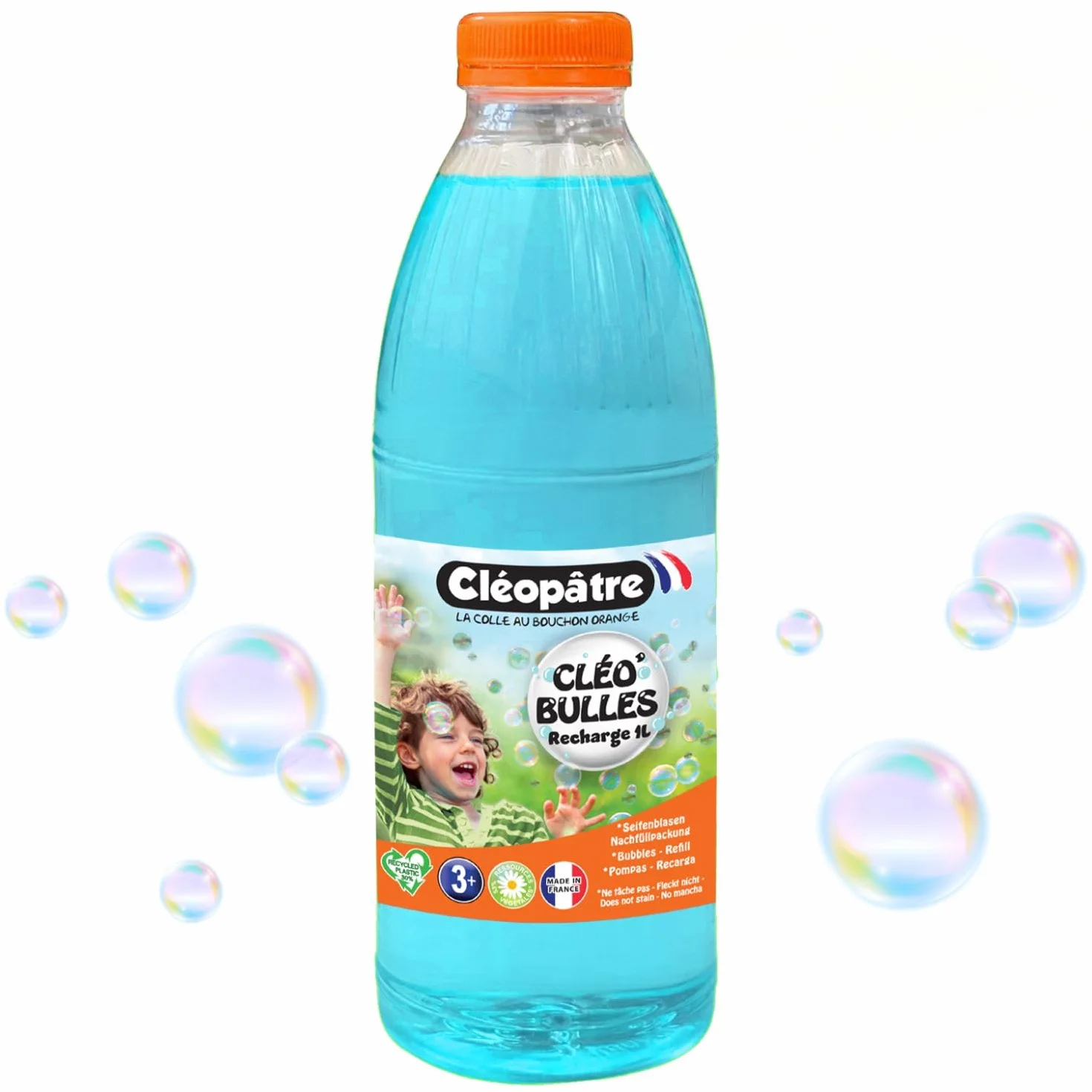 CLEOPATRE CLÉO’Bulles Recharge Solution Bulles de Savon Bleue 1 L Hypoallergénique Fabriqué en France